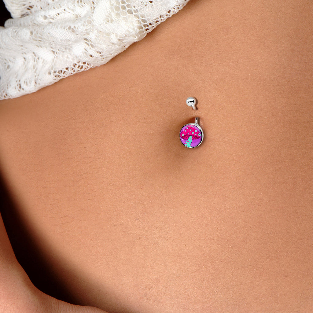 BodyCandy Funky Floral Mushroom Belly Ring by Onyx O — detail close-up