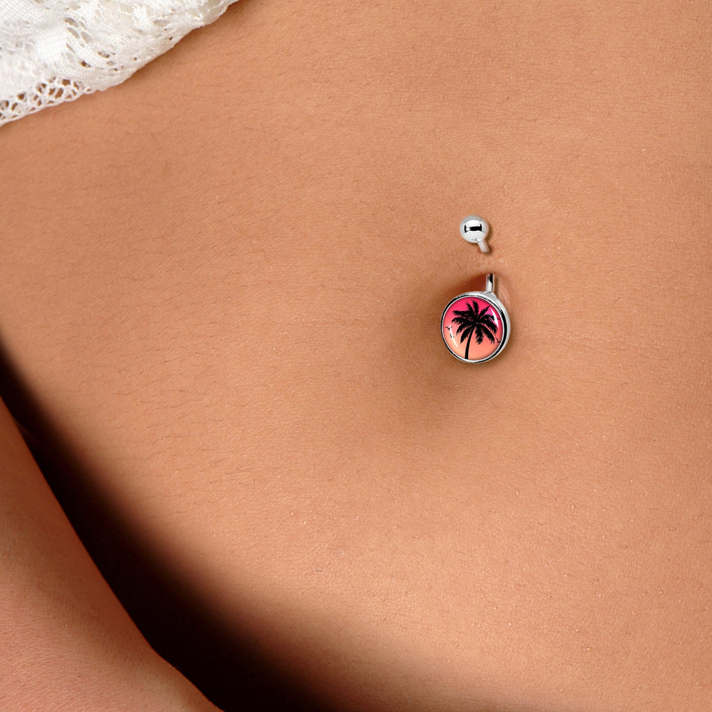 BodyCandy Red Sunset Palm Tree Belly Ring by Onyx O — lifestyle context