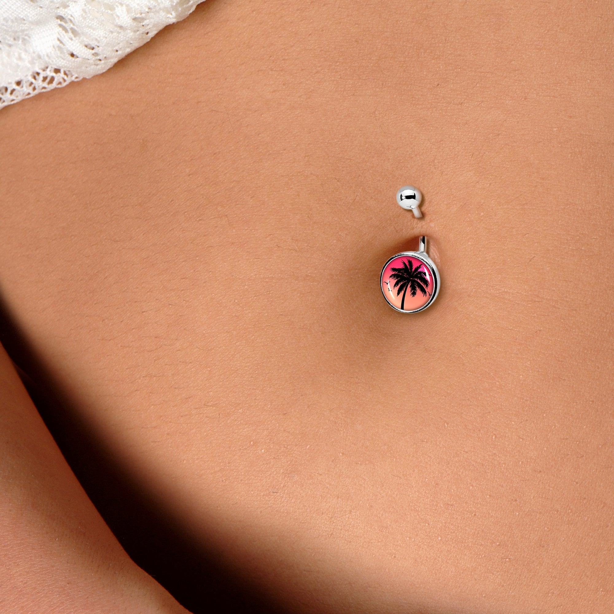 BodyCandy Red Sunset Palm Tree Belly Ring by Onyx O — lifestyle context