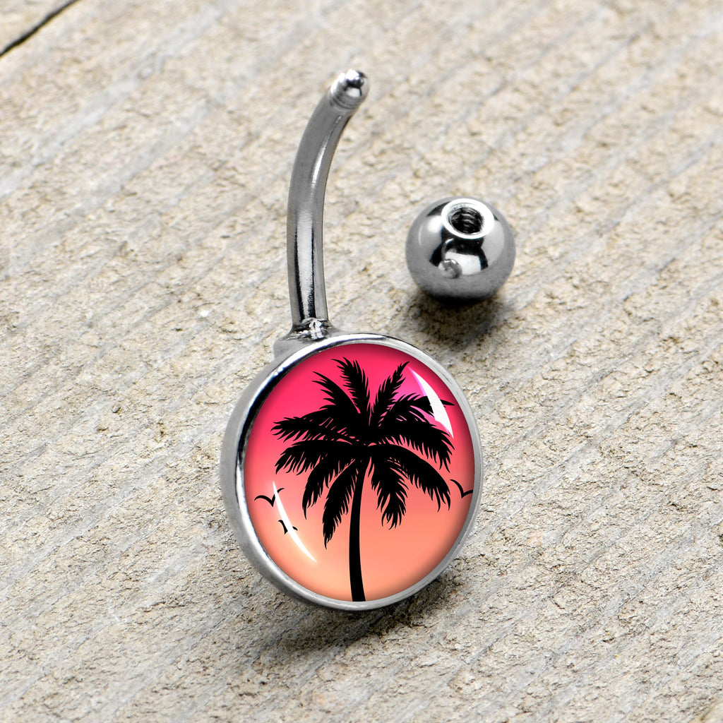 BodyCandy Red Sunset Palm Tree Belly Ring by Onyx O — side view
