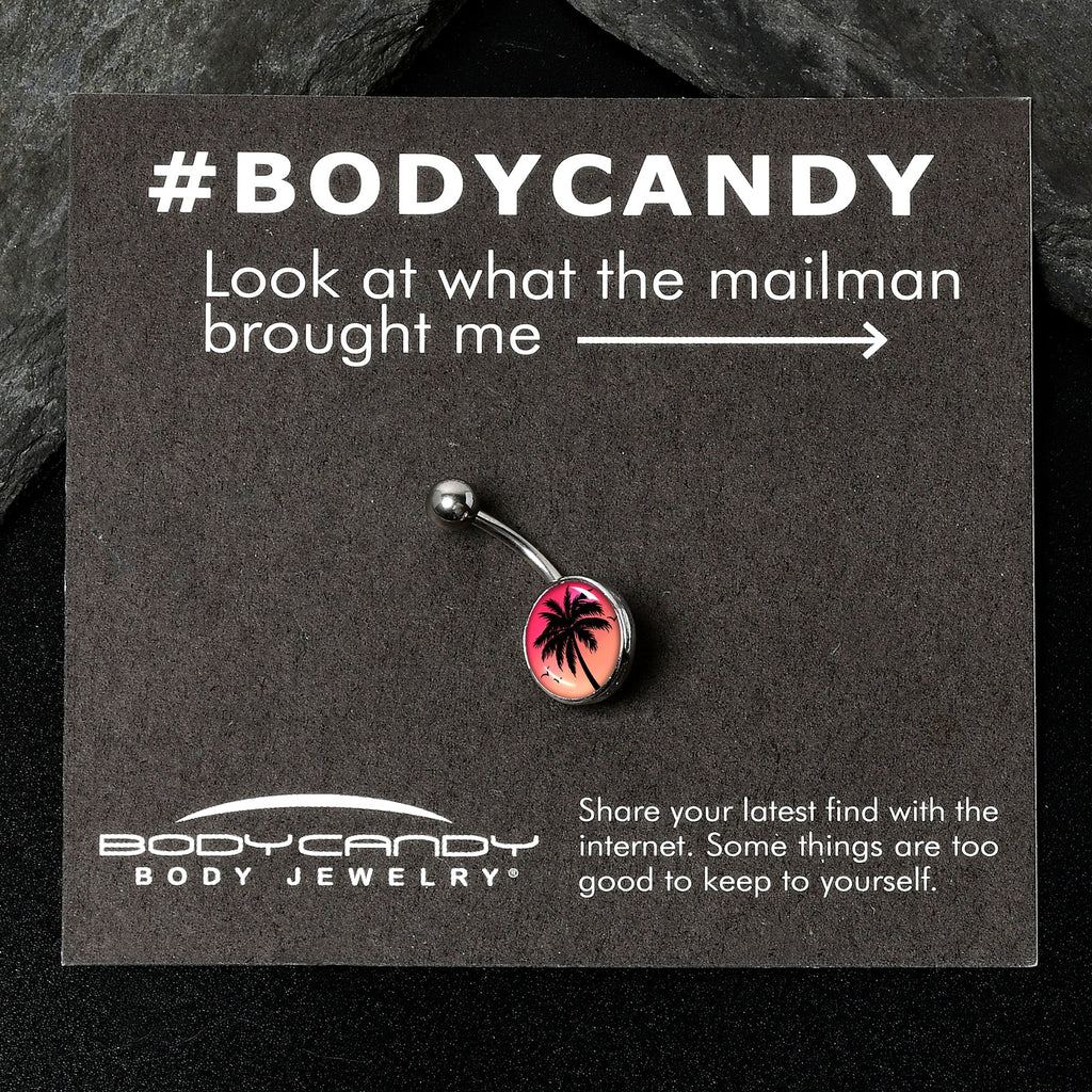 BodyCandy Red Sunset Palm Tree Belly Ring by Onyx O — back view
