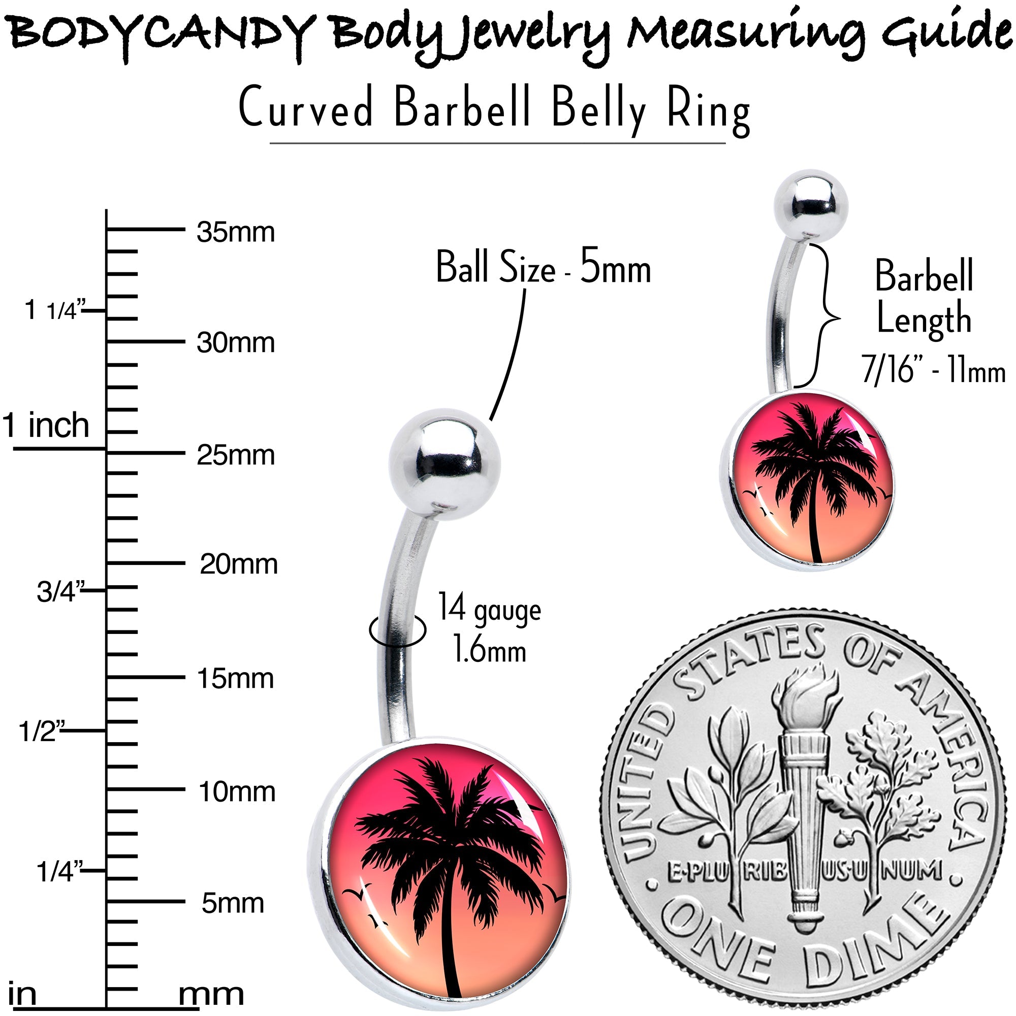 BodyCandy Red Sunset Palm Tree Belly Ring by Onyx O — alternative angle