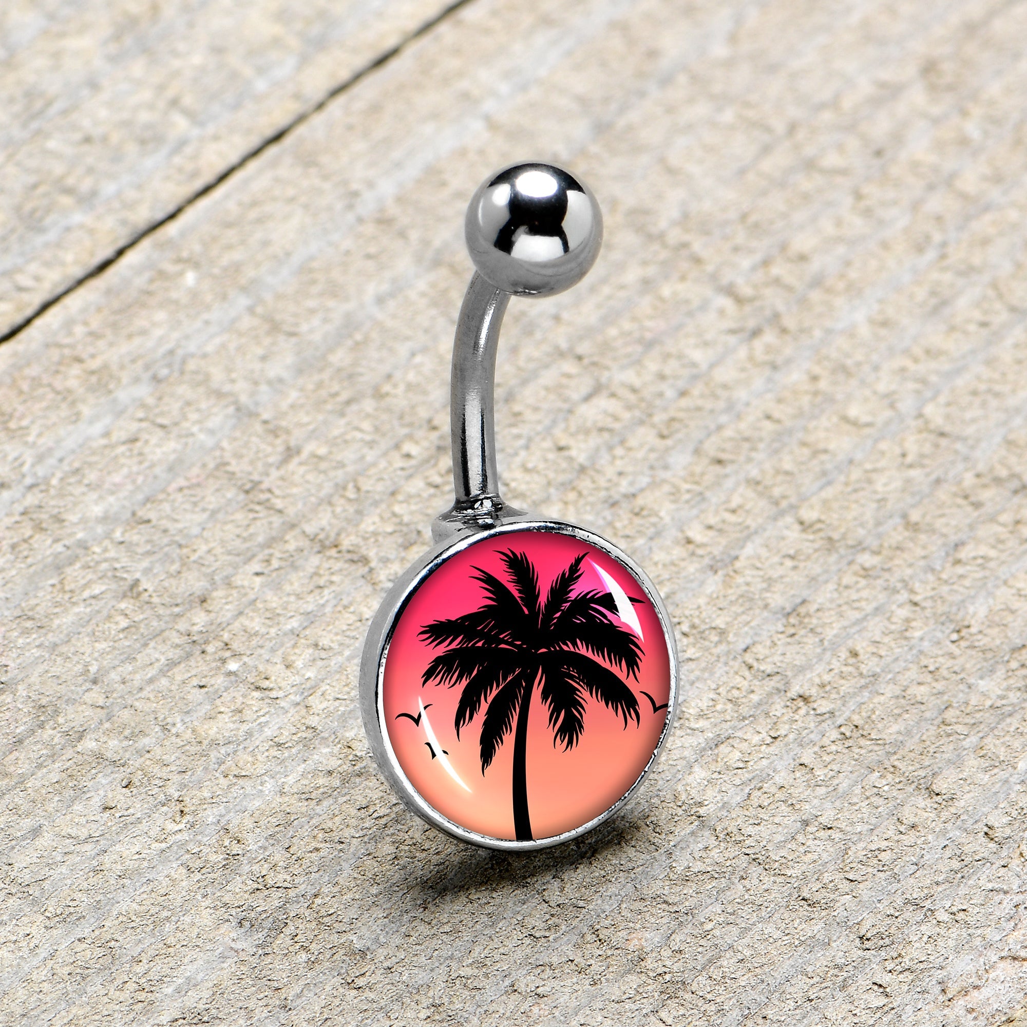 BodyCandy Red Sunset Palm Tree Belly Ring by Onyx O — size reference