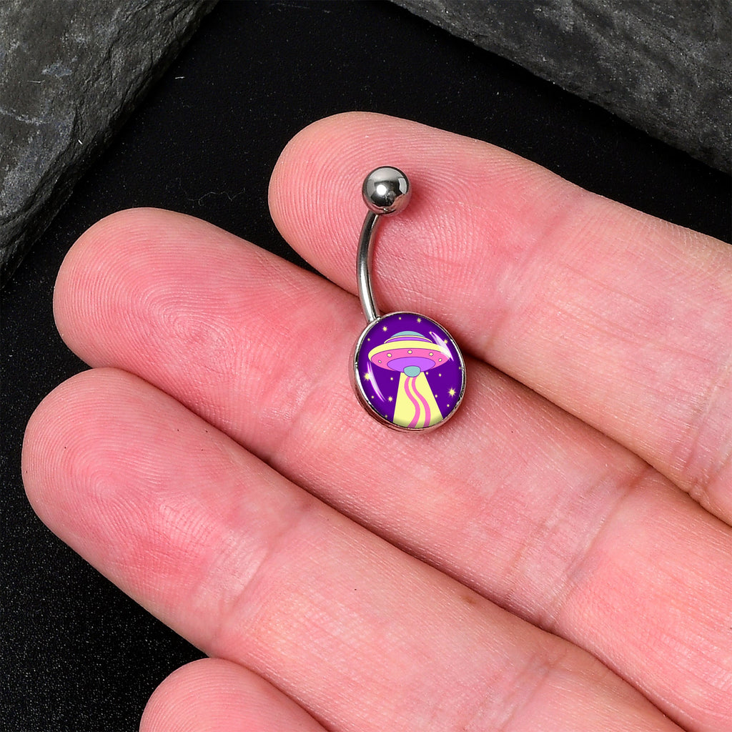 BodyCandy Style Space Invasion UFO Belly Ring by Onyx O — detail close-up