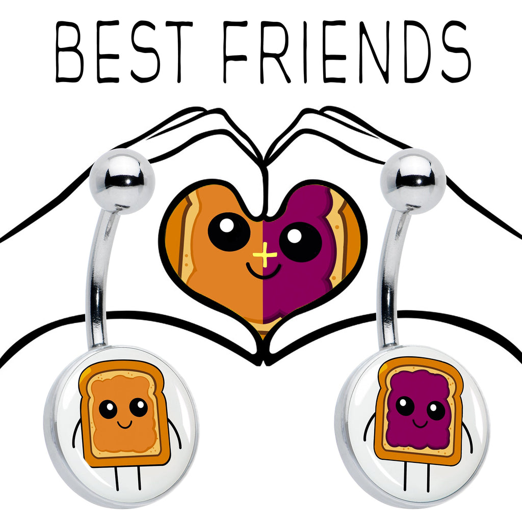 BodyCandy PB and J Peanut Butter and Jelly Sandwich BFF Set of 2 Belly Rings by Onyx O — detail close-up