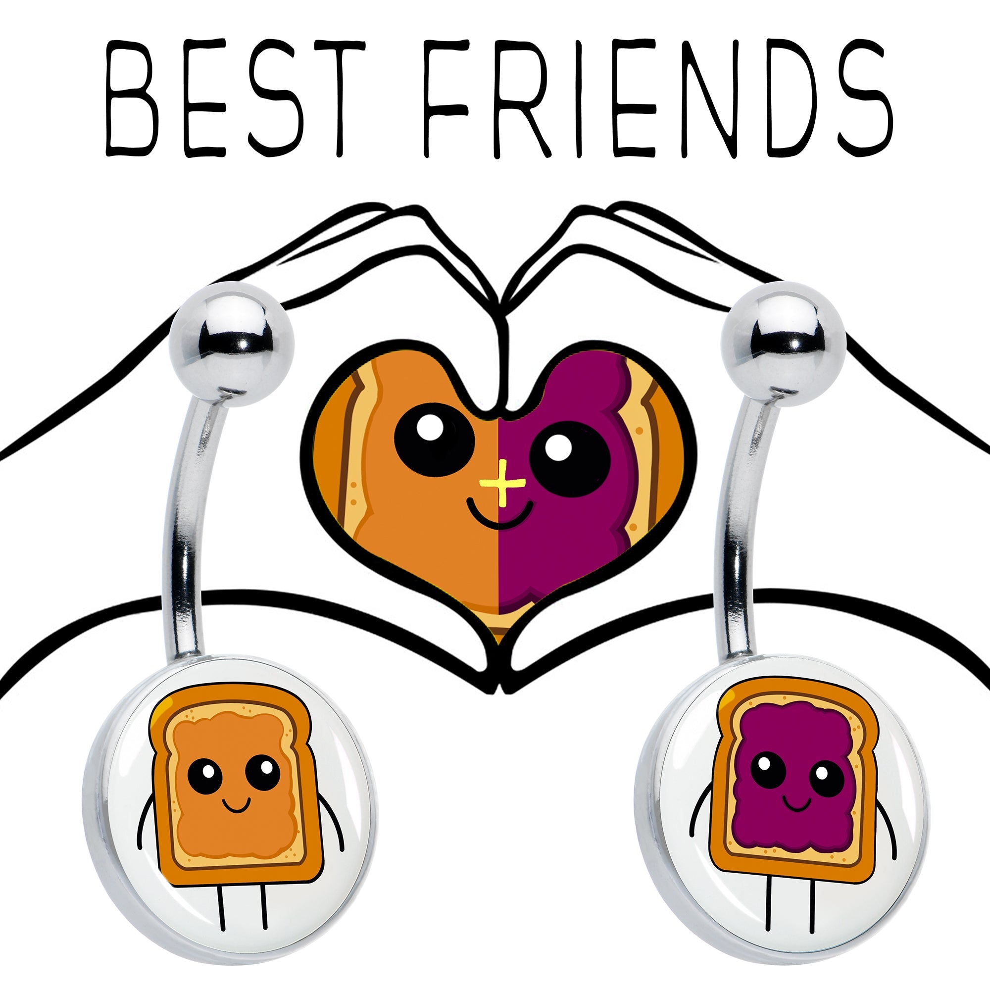 BodyCandy PB and J Peanut Butter and Jelly Sandwich BFF Set of 2 Belly Rings by Onyx O — detail close-up