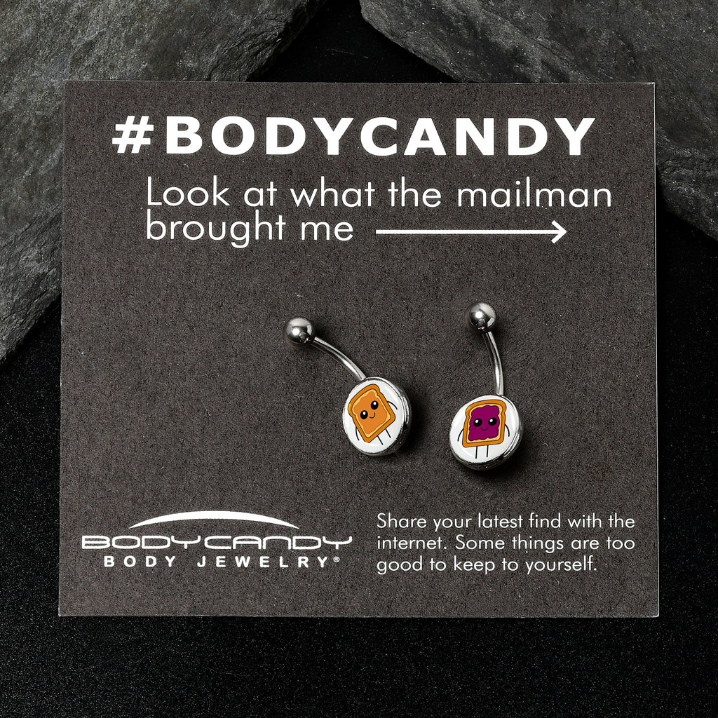BodyCandy PB and J Peanut Butter and Jelly Sandwich BFF Set of 2 Belly Rings by Onyx O — side view
