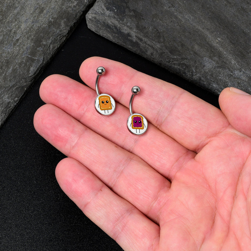 BodyCandy PB and J Peanut Butter and Jelly Sandwich BFF Set of 2 Belly Rings by Onyx O — back view