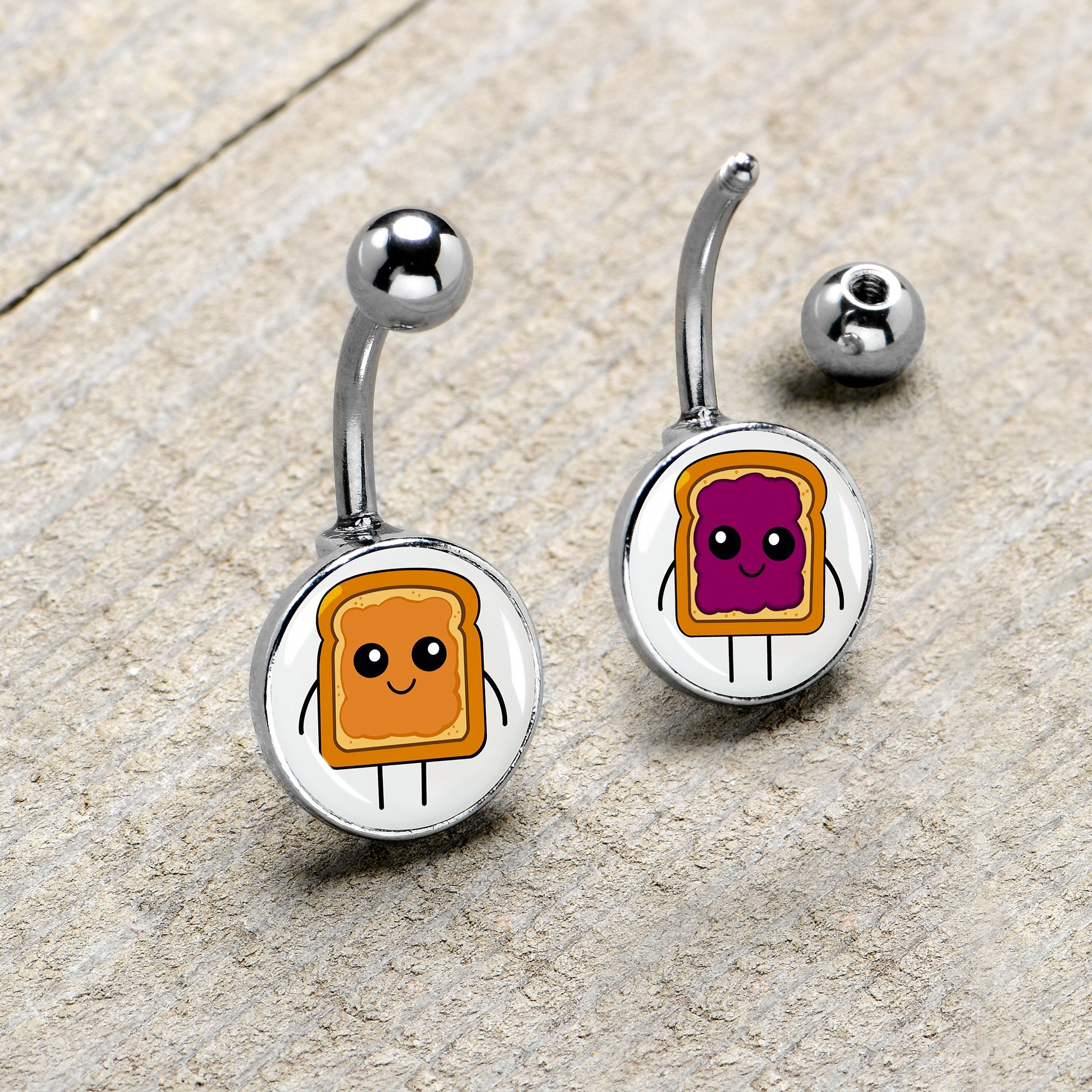 BodyCandy PB and J Peanut Butter and Jelly Sandwich BFF Set of 2 Belly Rings by Onyx O — alternative angle