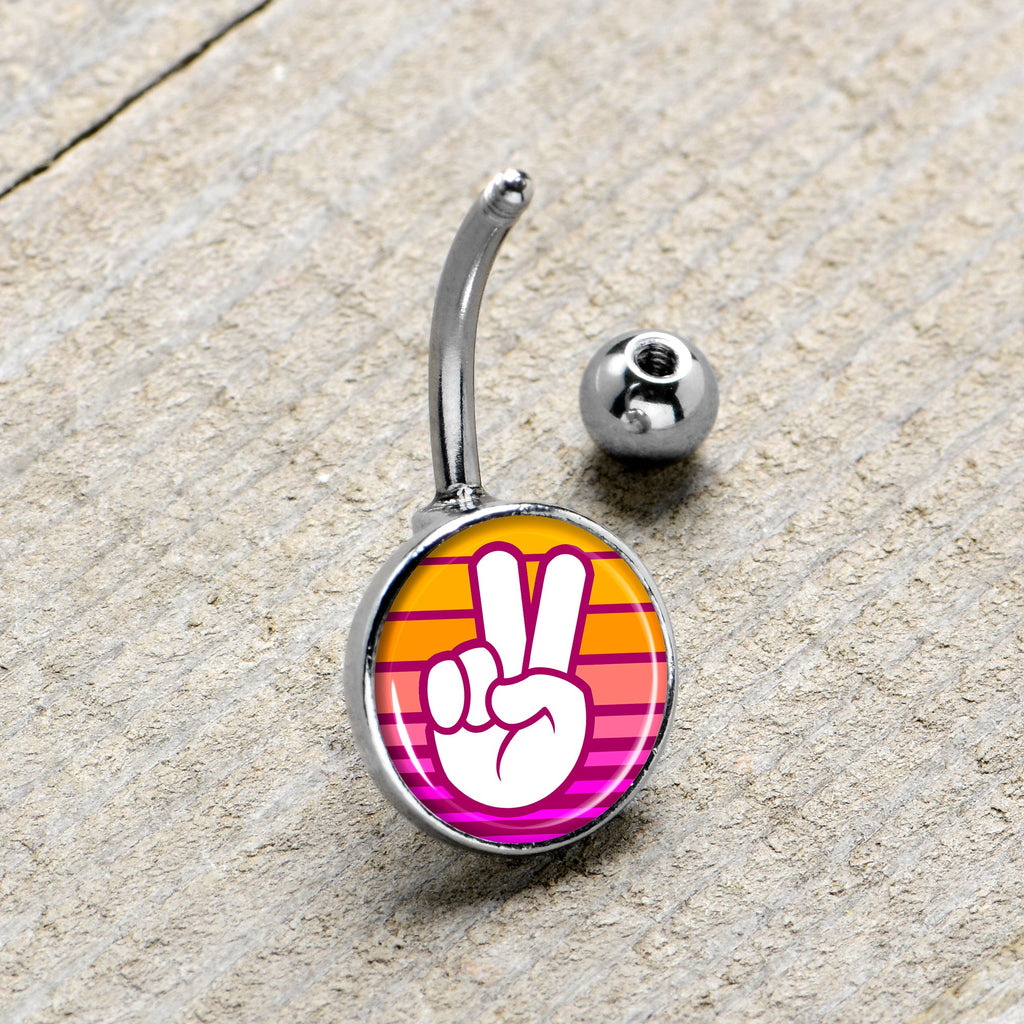 BodyCandy Retro Stripes Peace Sign Fingers Belly Ring by Onyx O — lifestyle context