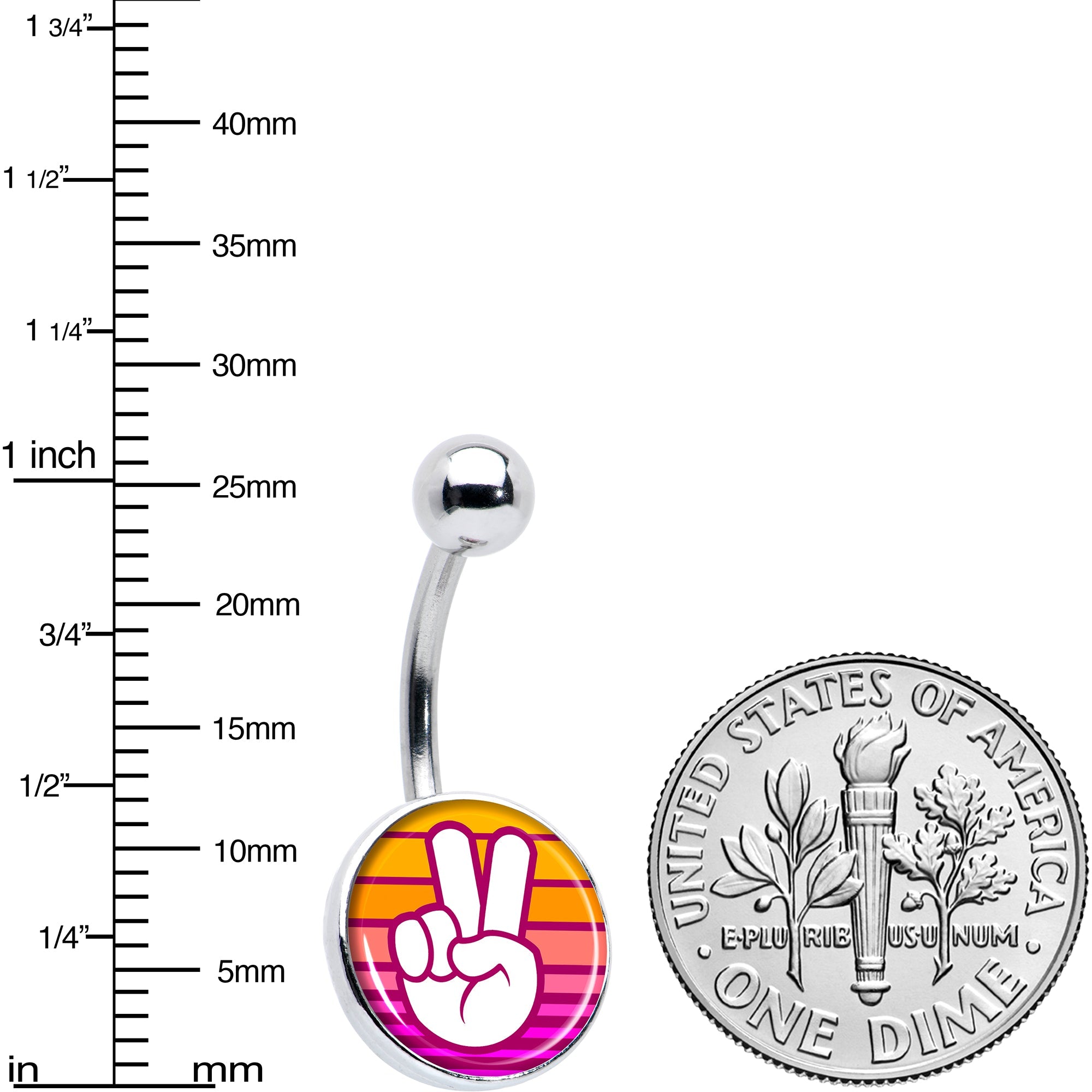 BodyCandy Retro Stripes Peace Sign Fingers Belly Ring by Onyx O — alternative angle