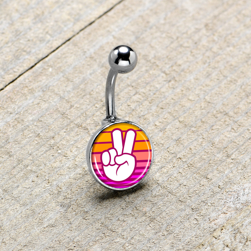 BodyCandy Retro Stripes Peace Sign Fingers Belly Ring by Onyx O — size reference