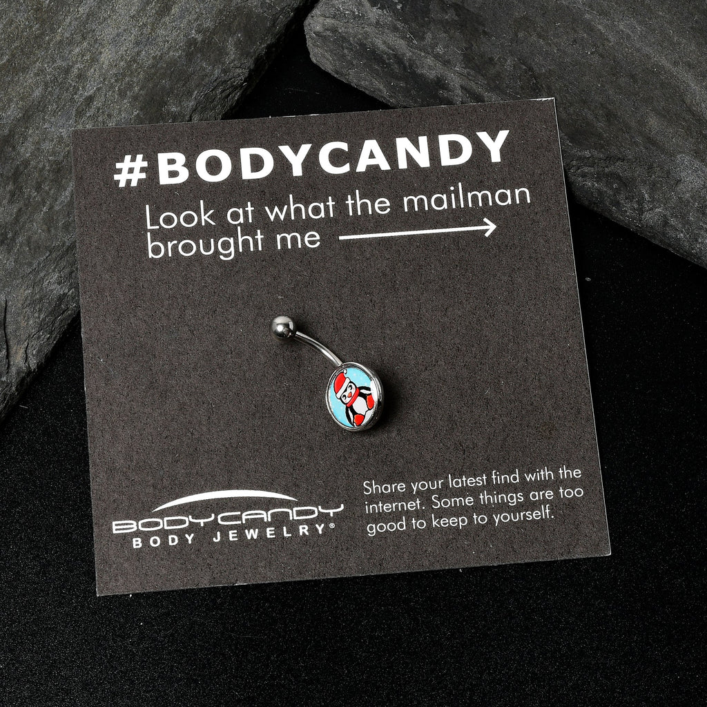 BodyCandy Snowfall Holiday Penguin Belly Ring by Onyx O — back view