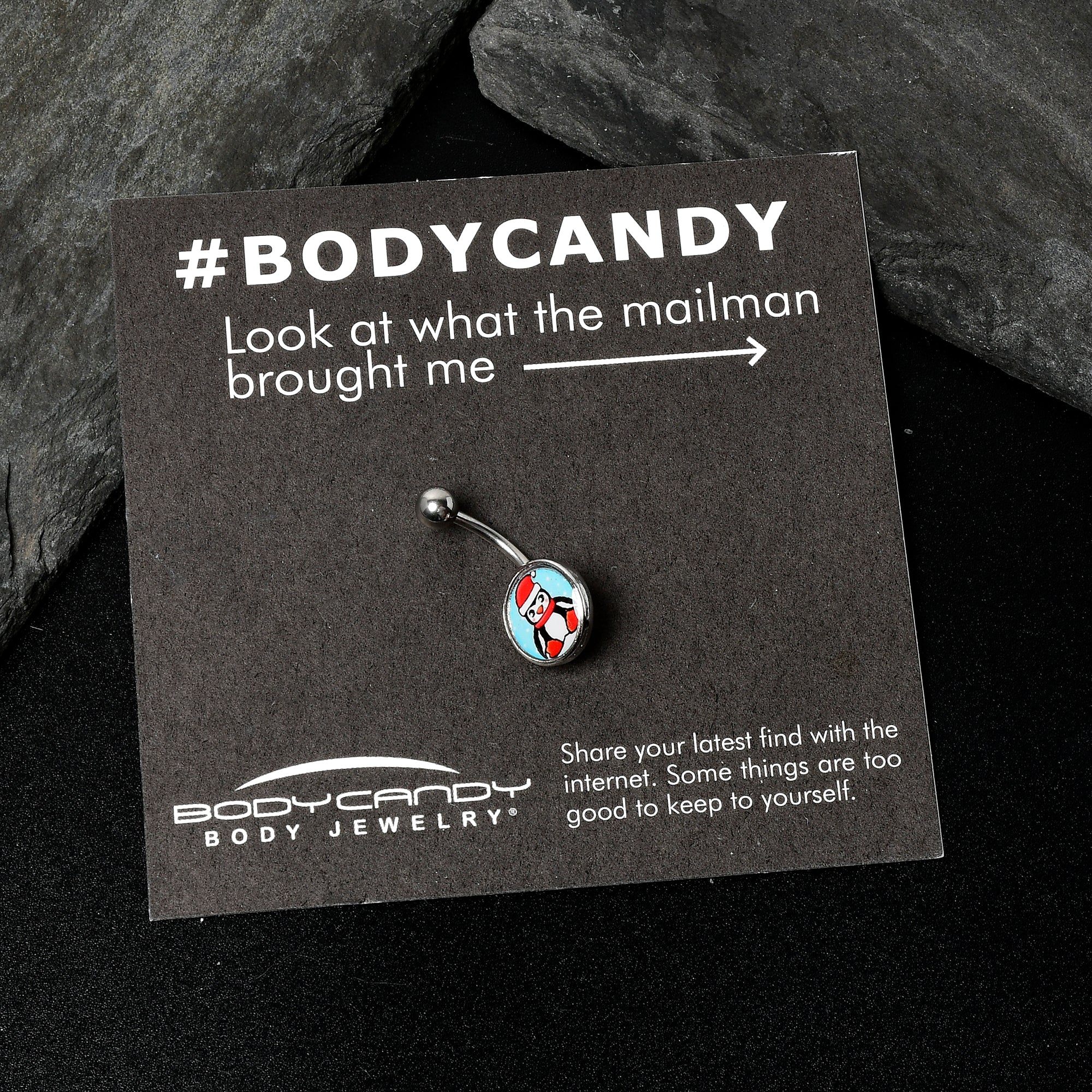 BodyCandy Snowfall Holiday Penguin Belly Ring by Onyx O — back view