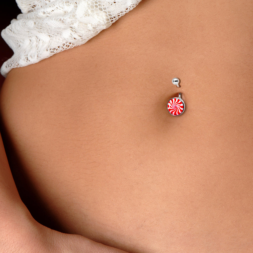 BodyCandy Holiday Peppermint Candy Belly Ring — detail close-up