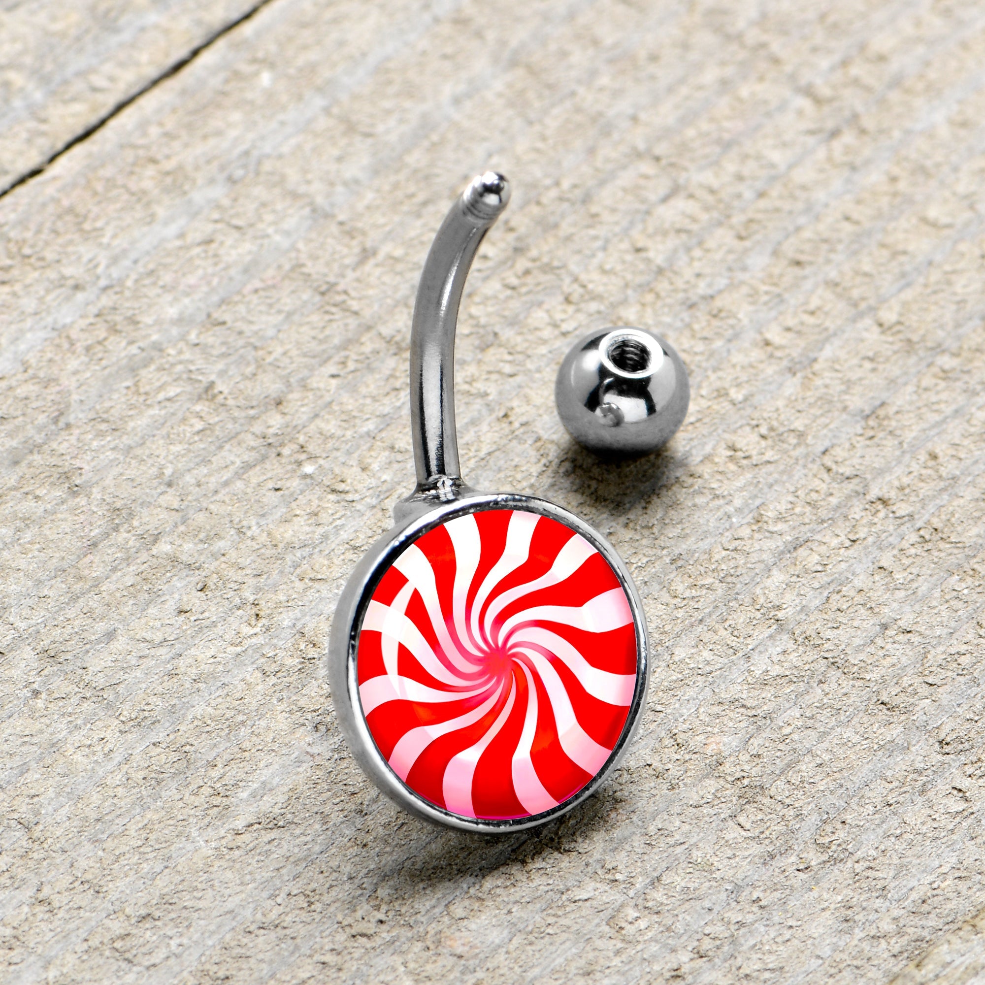 BodyCandy Holiday Peppermint Candy Belly Ring — lifestyle context