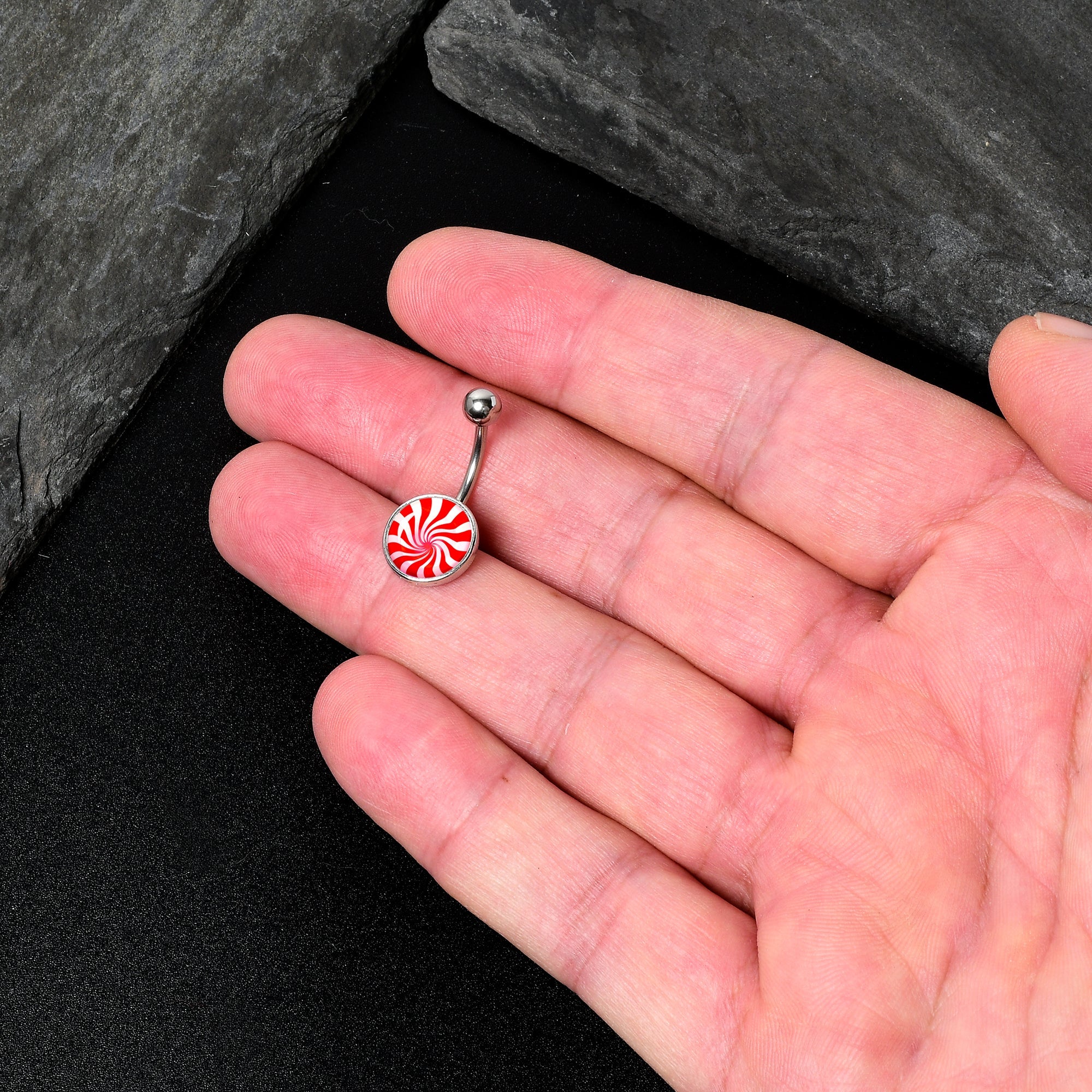 BodyCandy Holiday Peppermint Candy Belly Ring — back view