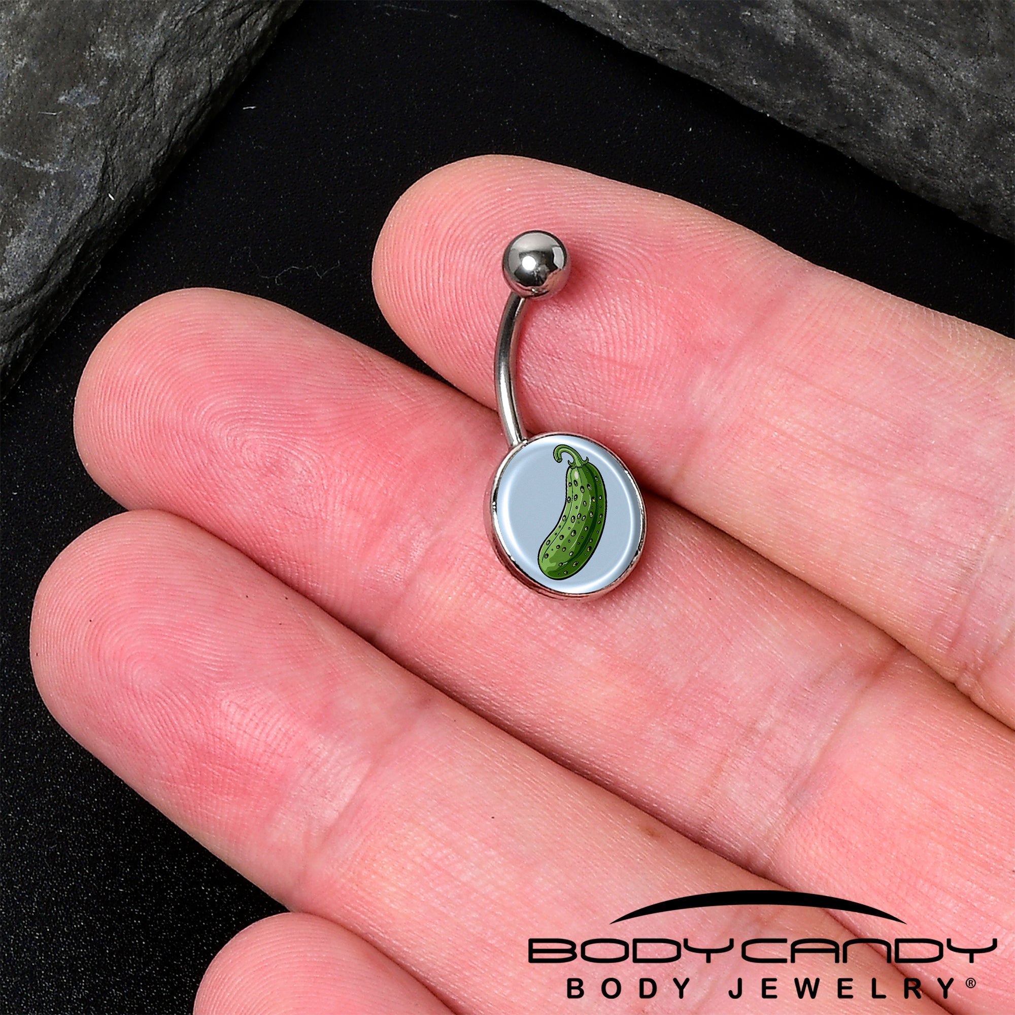 BodyCandy Green Pickle Belly Ring by Onyx O — detail close-up