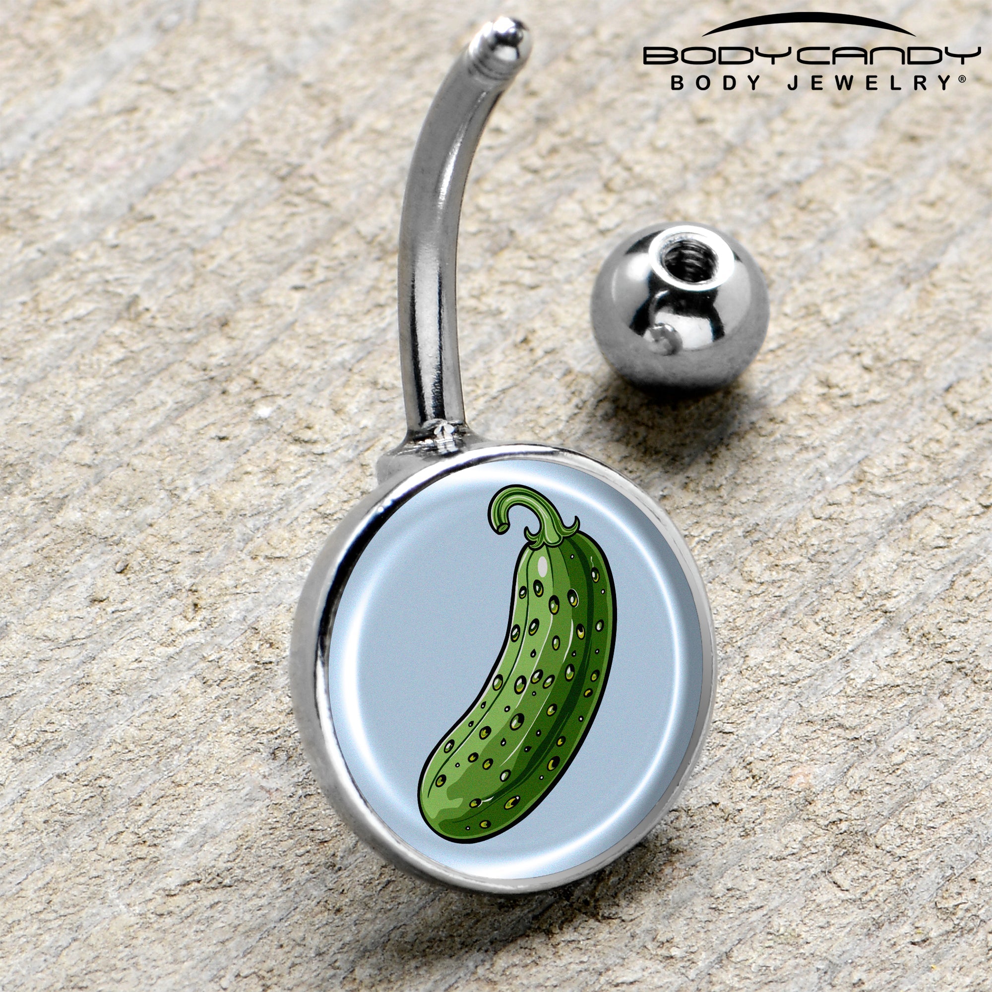 BodyCandy Green Pickle Belly Ring by Onyx O — side view