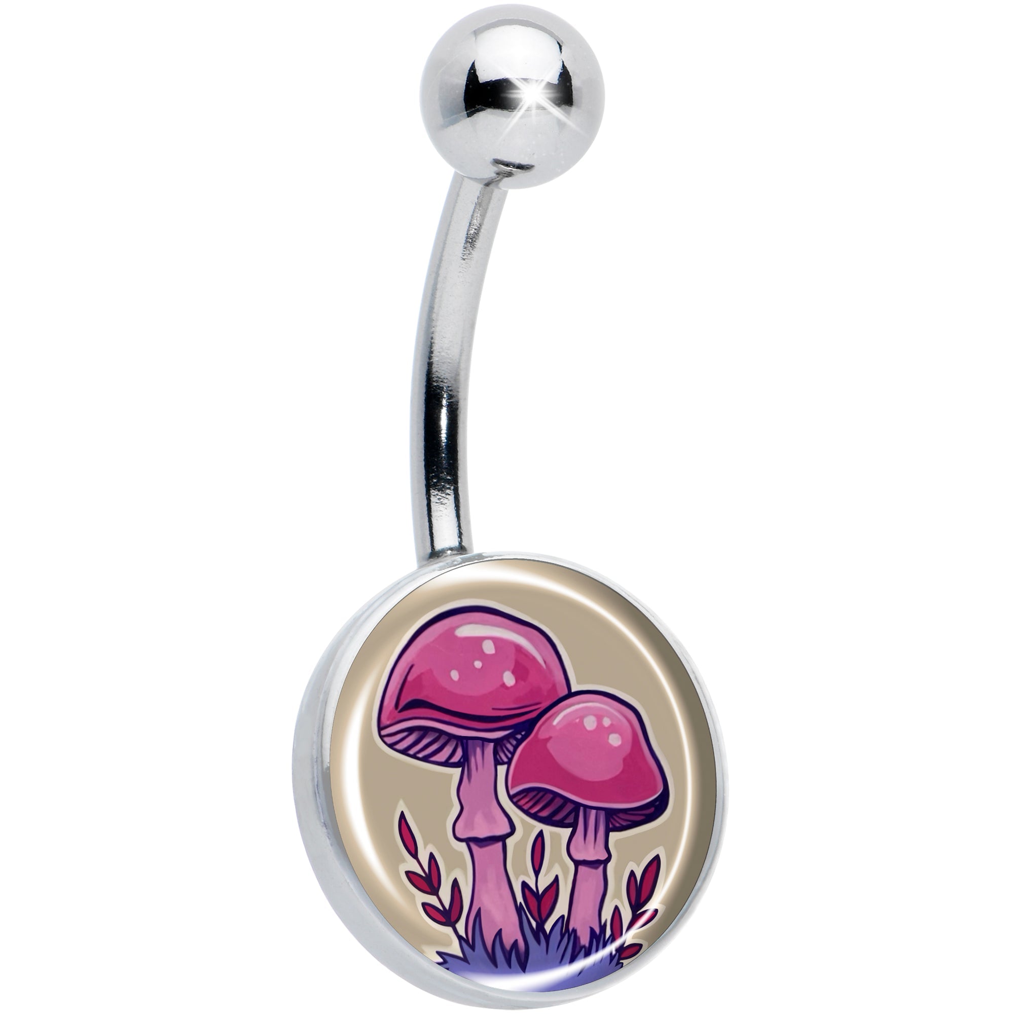 BodyCandy Artist Drawn Pink Mushrooms Belly Ring by Onyx O — main product shot