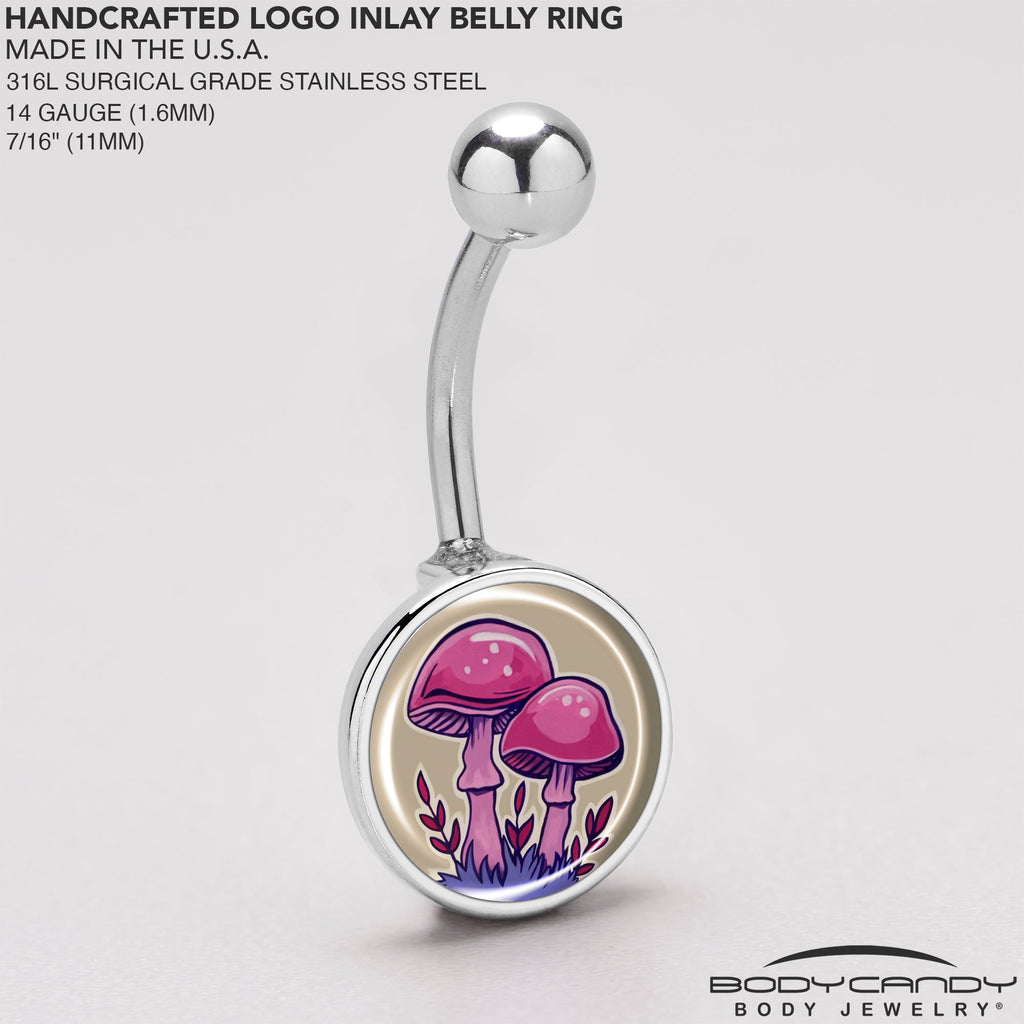 BodyCandy Artist Drawn Pink Mushrooms Belly Ring by Onyx O — back view