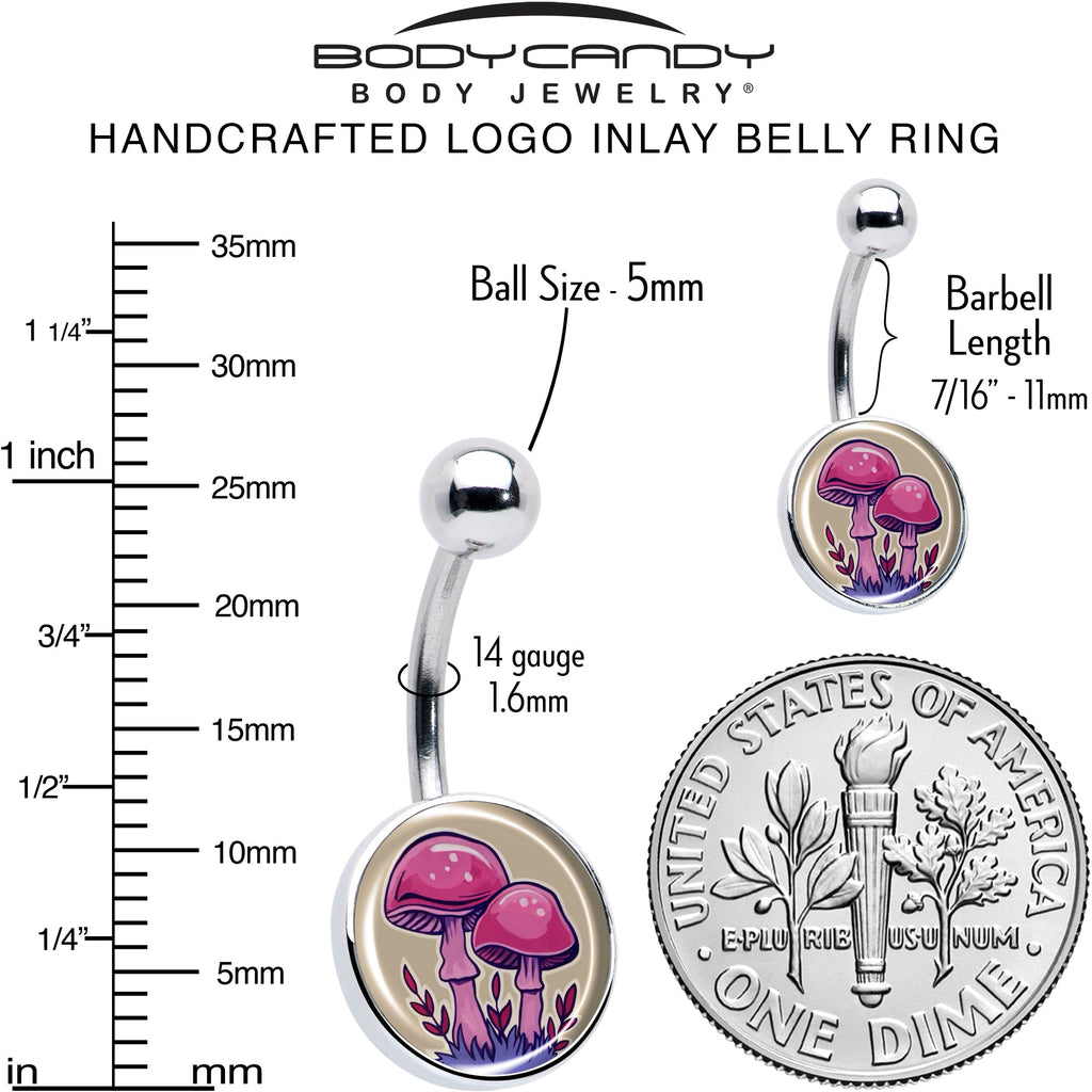 BodyCandy Artist Drawn Pink Mushrooms Belly Ring by Onyx O — alternative angle