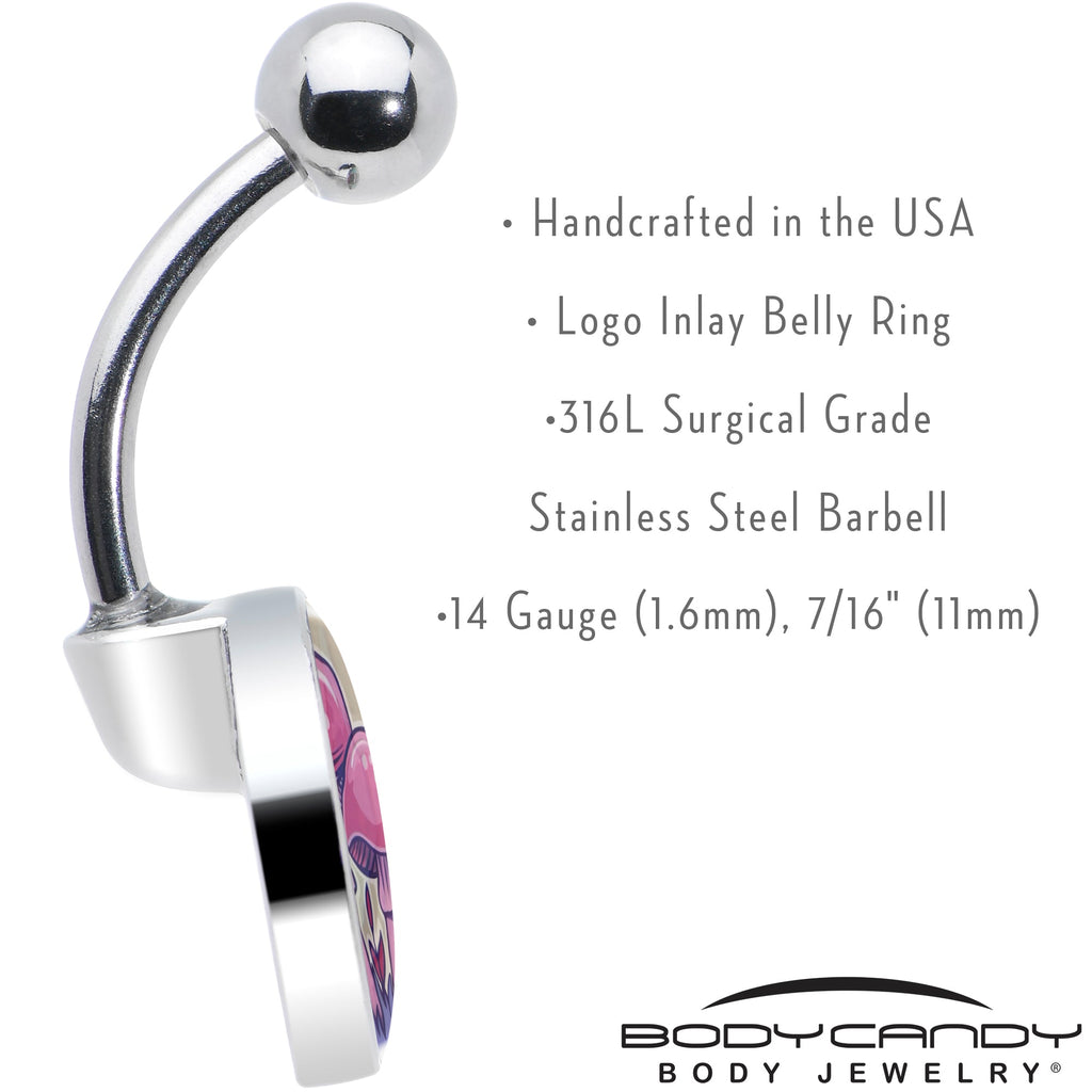 BodyCandy Artist Drawn Pink Mushrooms Belly Ring by Onyx O — in-use photo