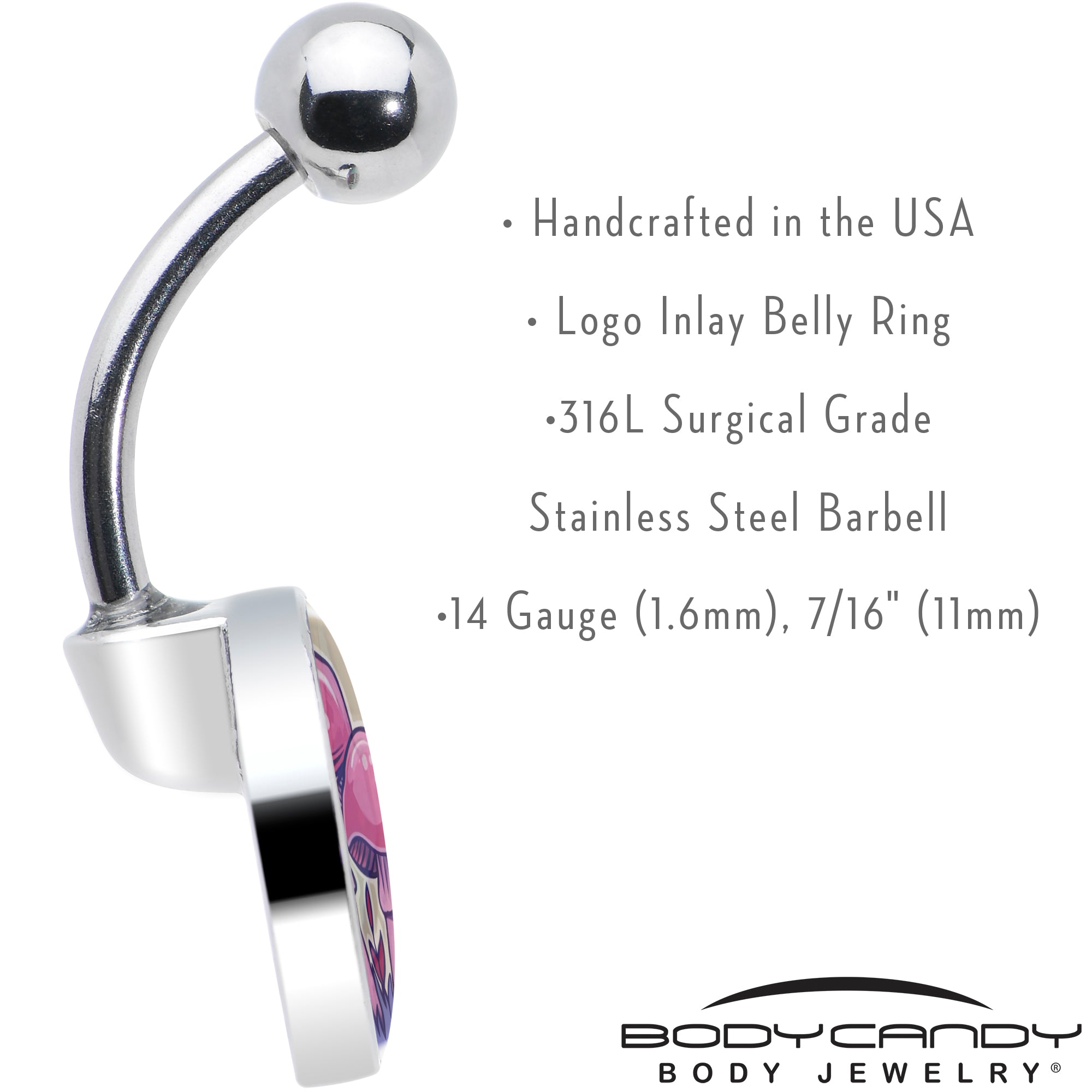 BodyCandy Artist Drawn Pink Mushrooms Belly Ring by Onyx O — in-use photo