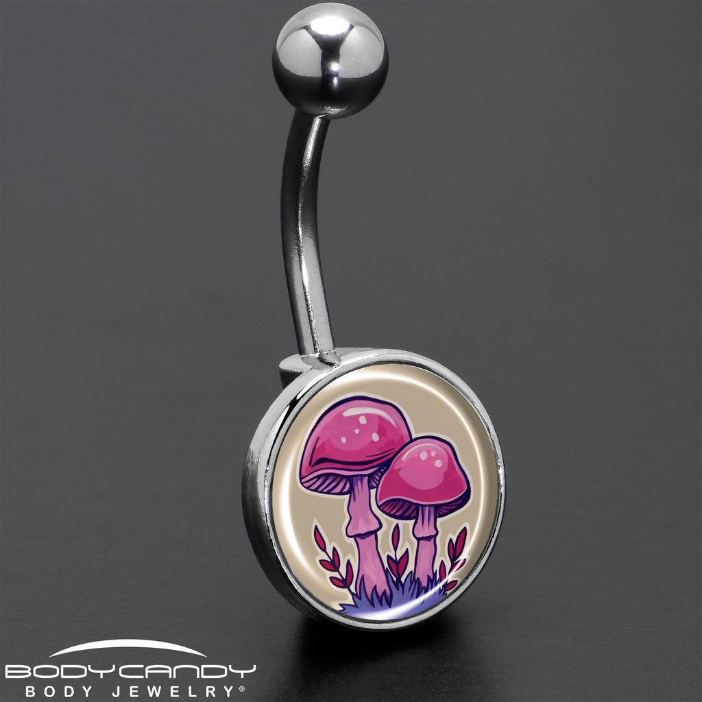 BodyCandy Artist Drawn Pink Mushrooms Belly Ring by Onyx O — size reference