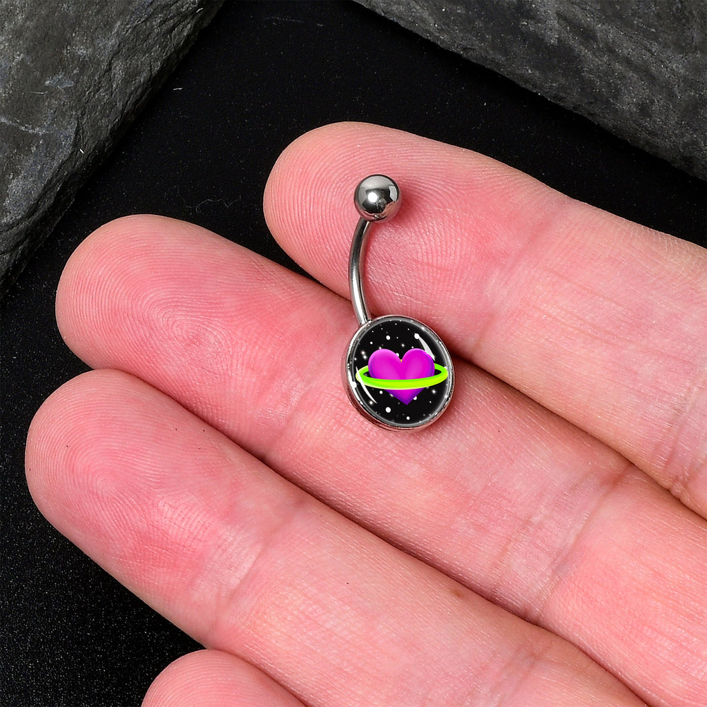 BodyCandy Heart Planet Belly Ring by Onyx O — detail close-up