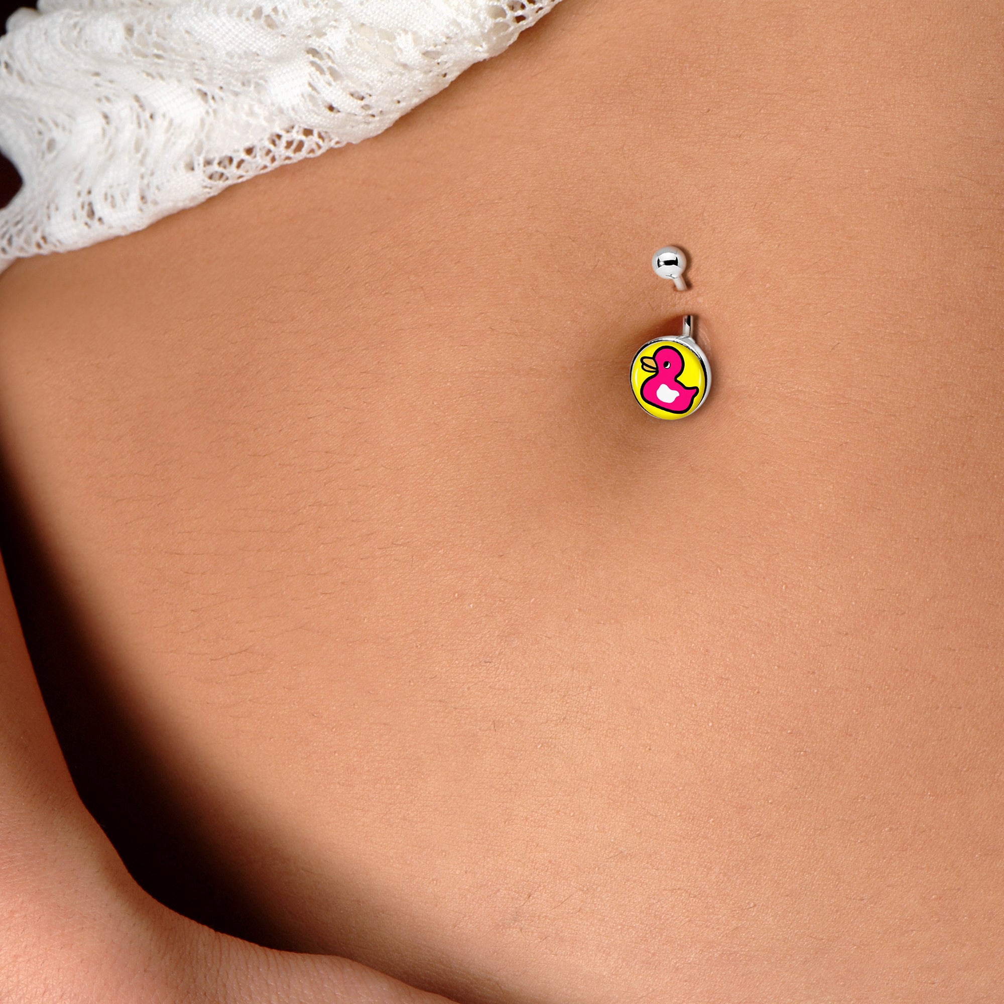 BodyCandy Pink Ducky Belly Ring by Onyx O — detail close-up