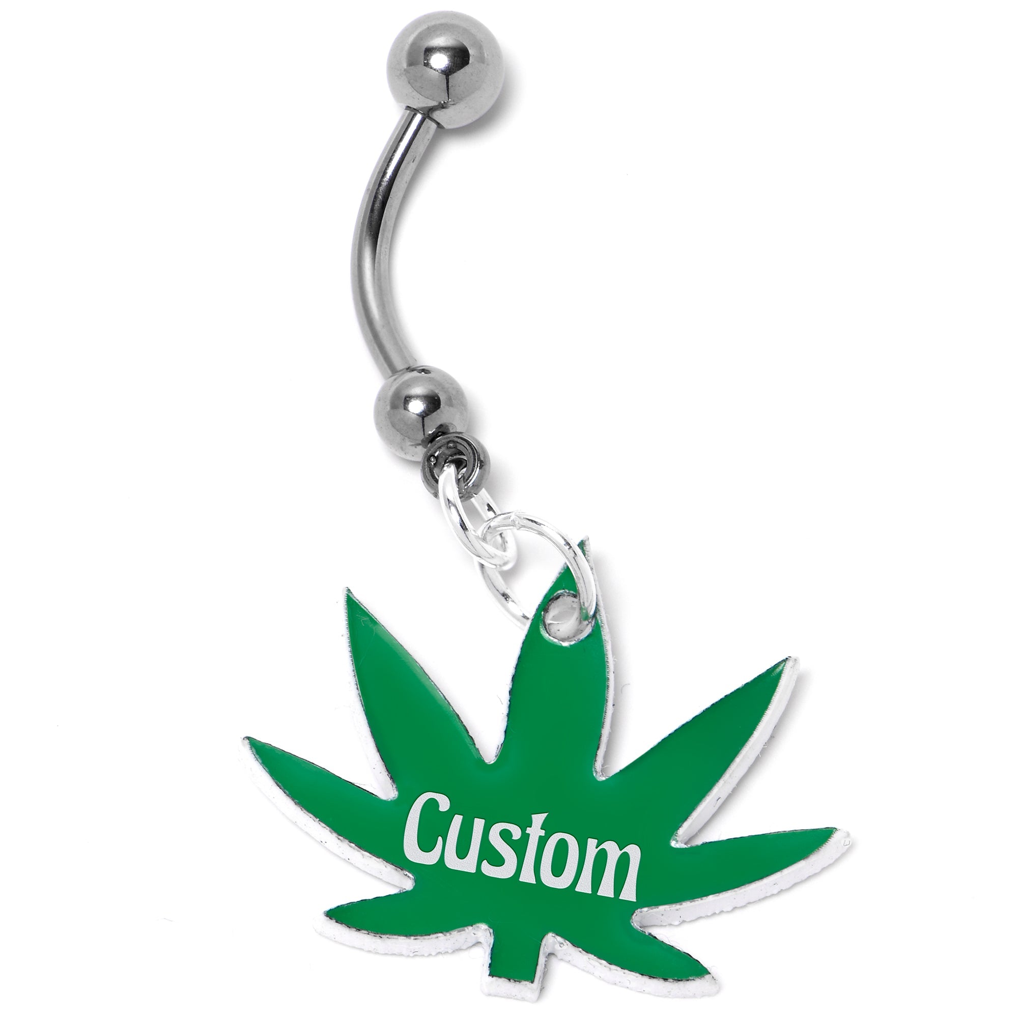 BodyCandy Custom Marijuana Pot Leaf Personalized Dangle Belly Ring — side view