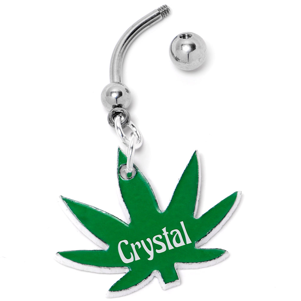 BodyCandy Custom Marijuana Pot Leaf Personalized Dangle Belly Ring — back view