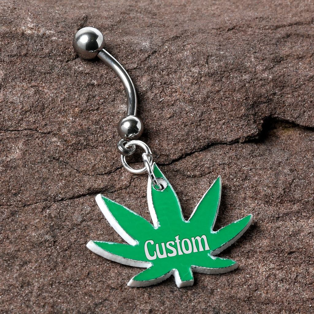 BodyCandy Custom Marijuana Pot Leaf Personalized Dangle Belly Ring — alternative angle