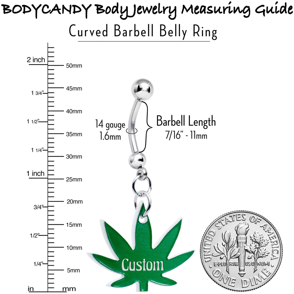 BodyCandy Custom Marijuana Pot Leaf Personalized Dangle Belly Ring — size reference