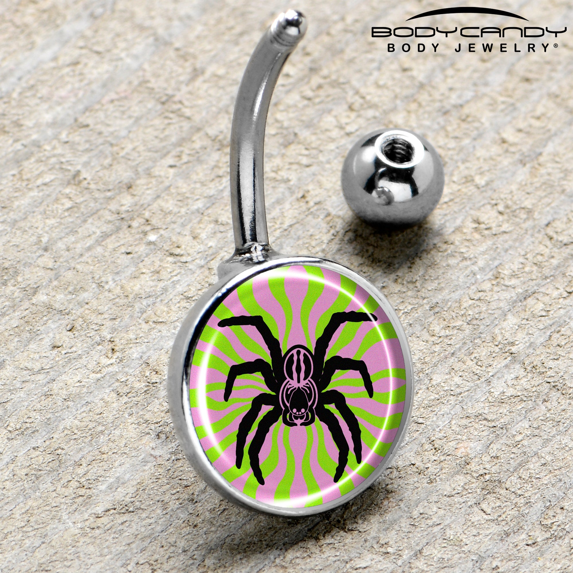 BodyCandy Psychedelic Spider Belly Ring by Onyx O — side view