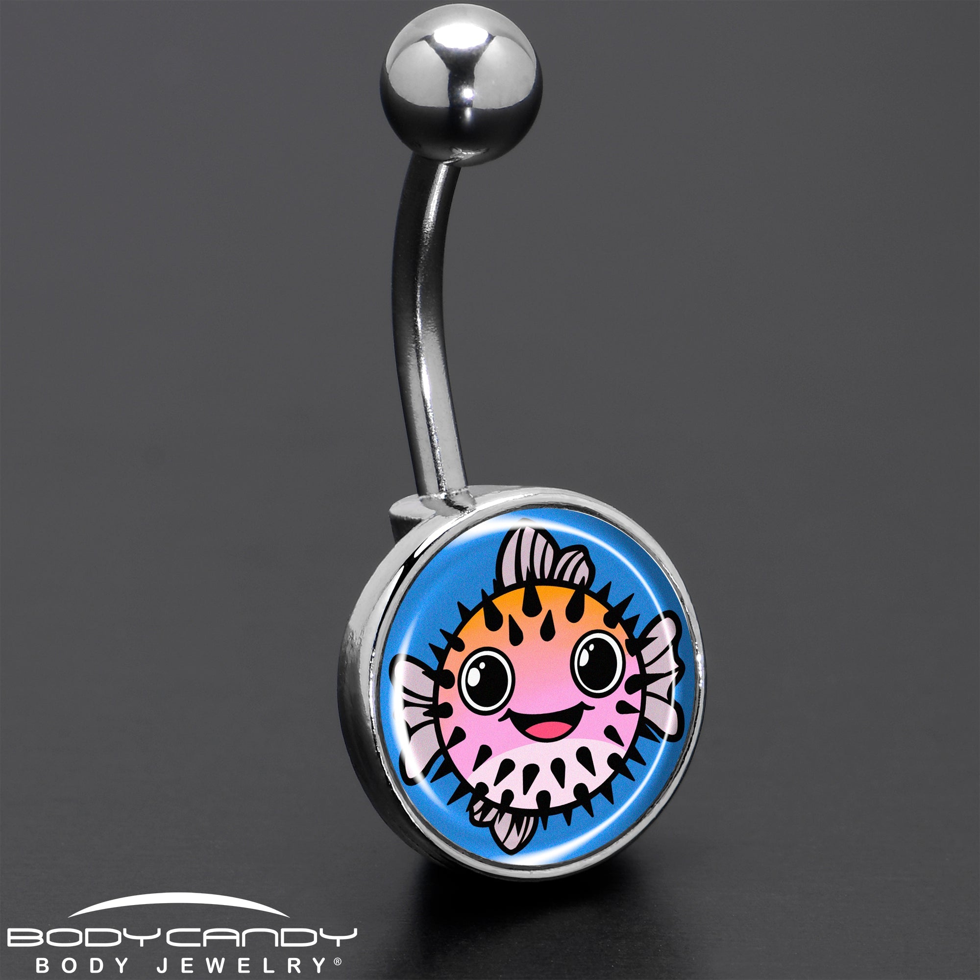 BodyCandy Swimming Pink Pufferfish Belly Ring by Onyx O — size reference