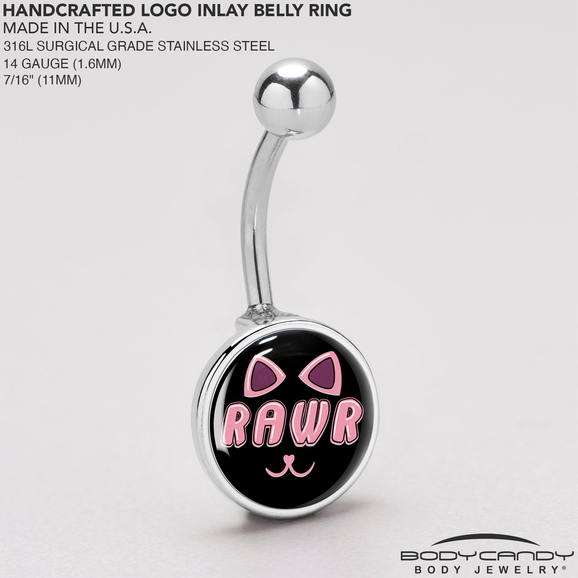BodyCandy RAWR Kitty Cat Belly Ring by Onyx O — back view