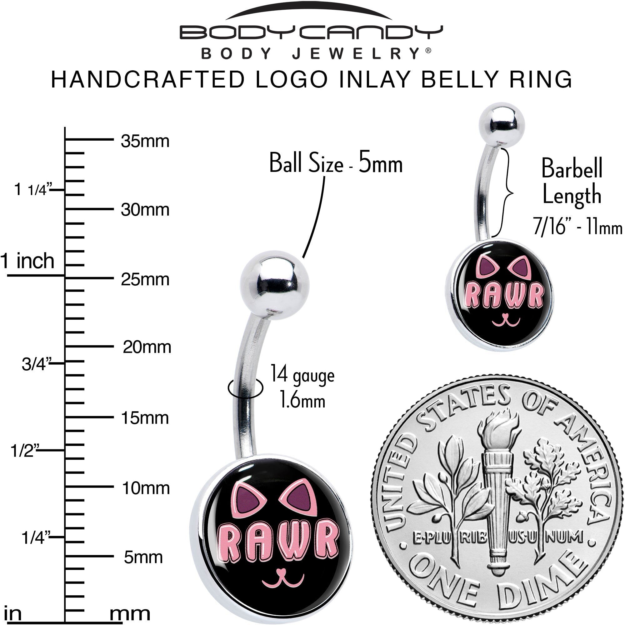 BodyCandy RAWR Kitty Cat Belly Ring by Onyx O — alternative angle
