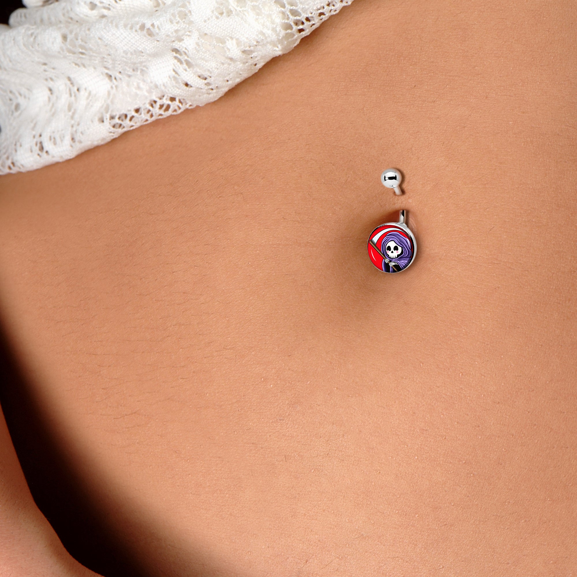 BodyCandy Grim Reaper Belly Ring by Onyx O — detail close-up