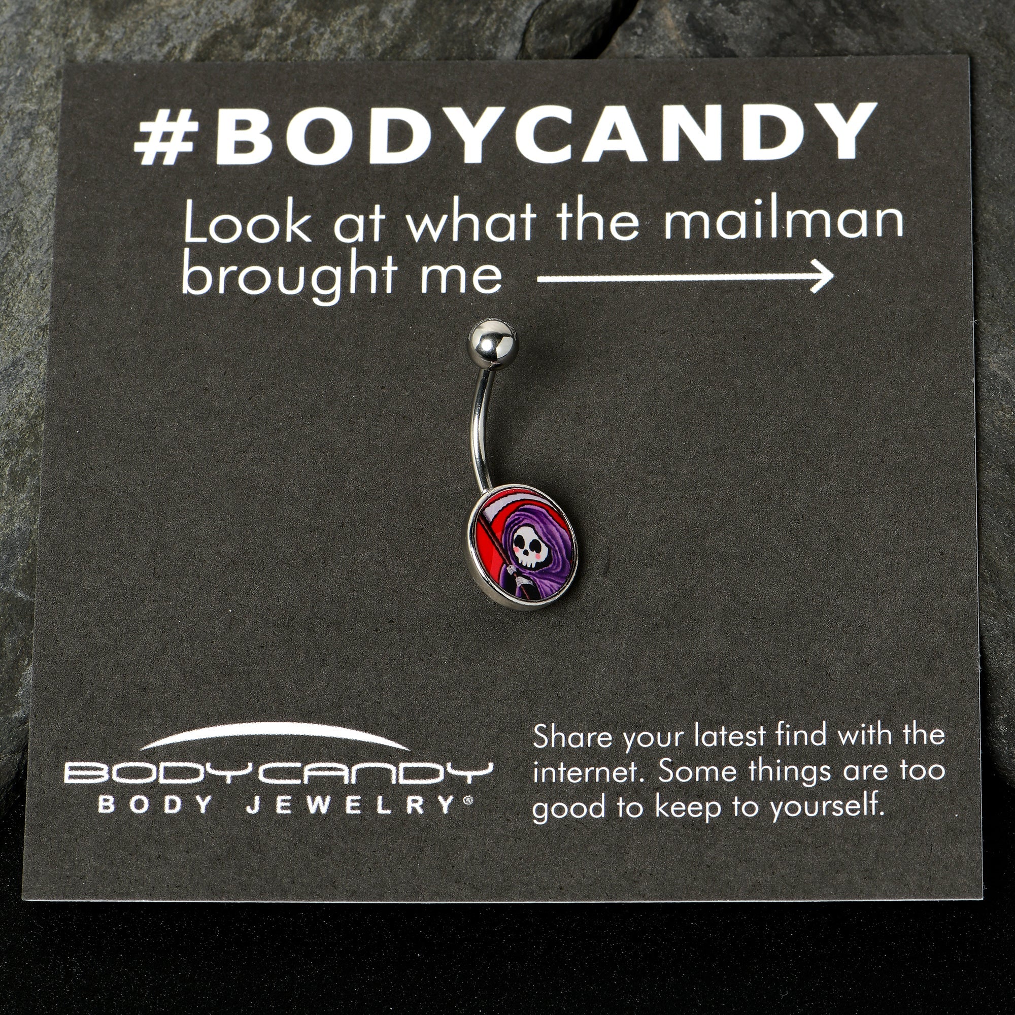 BodyCandy Grim Reaper Belly Ring by Onyx O — in-use photo