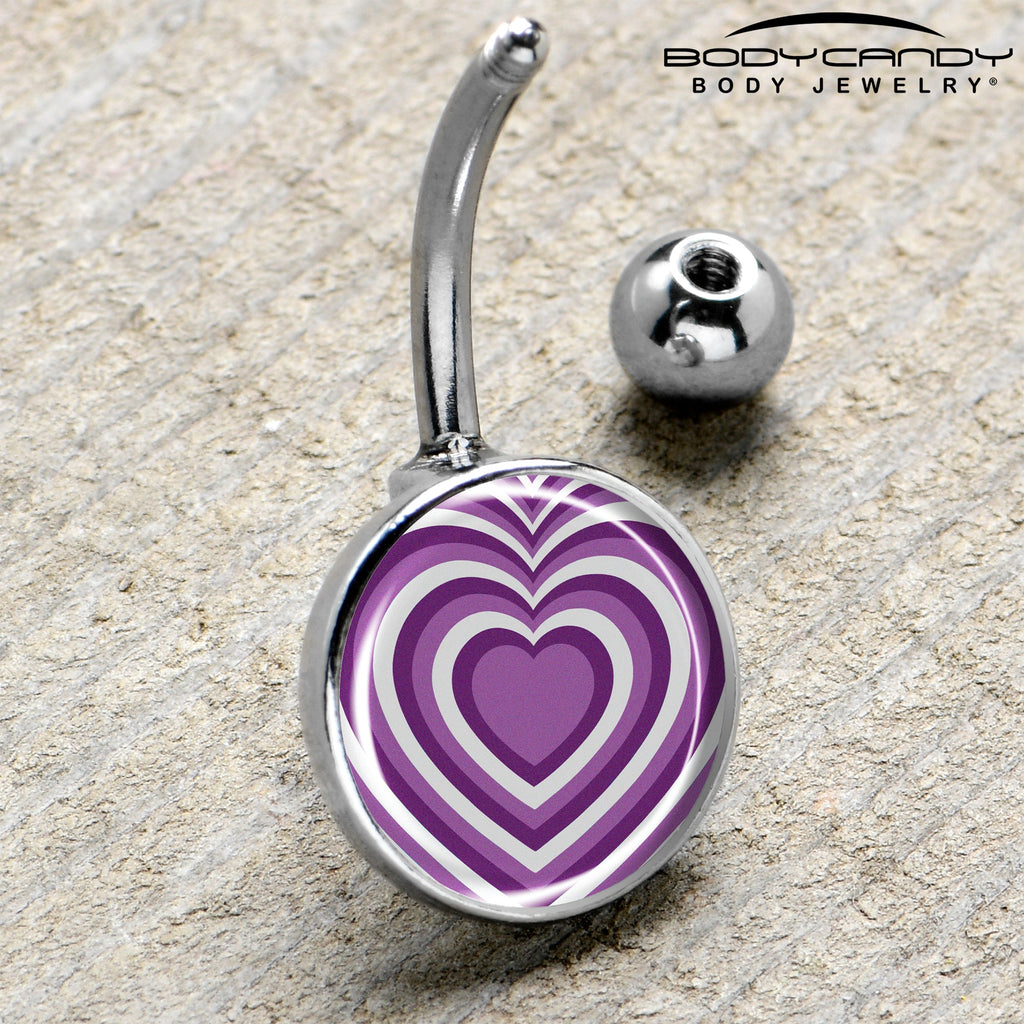 BodyCandy Purple Retro Heart Belly Ring by Onyx O — side view