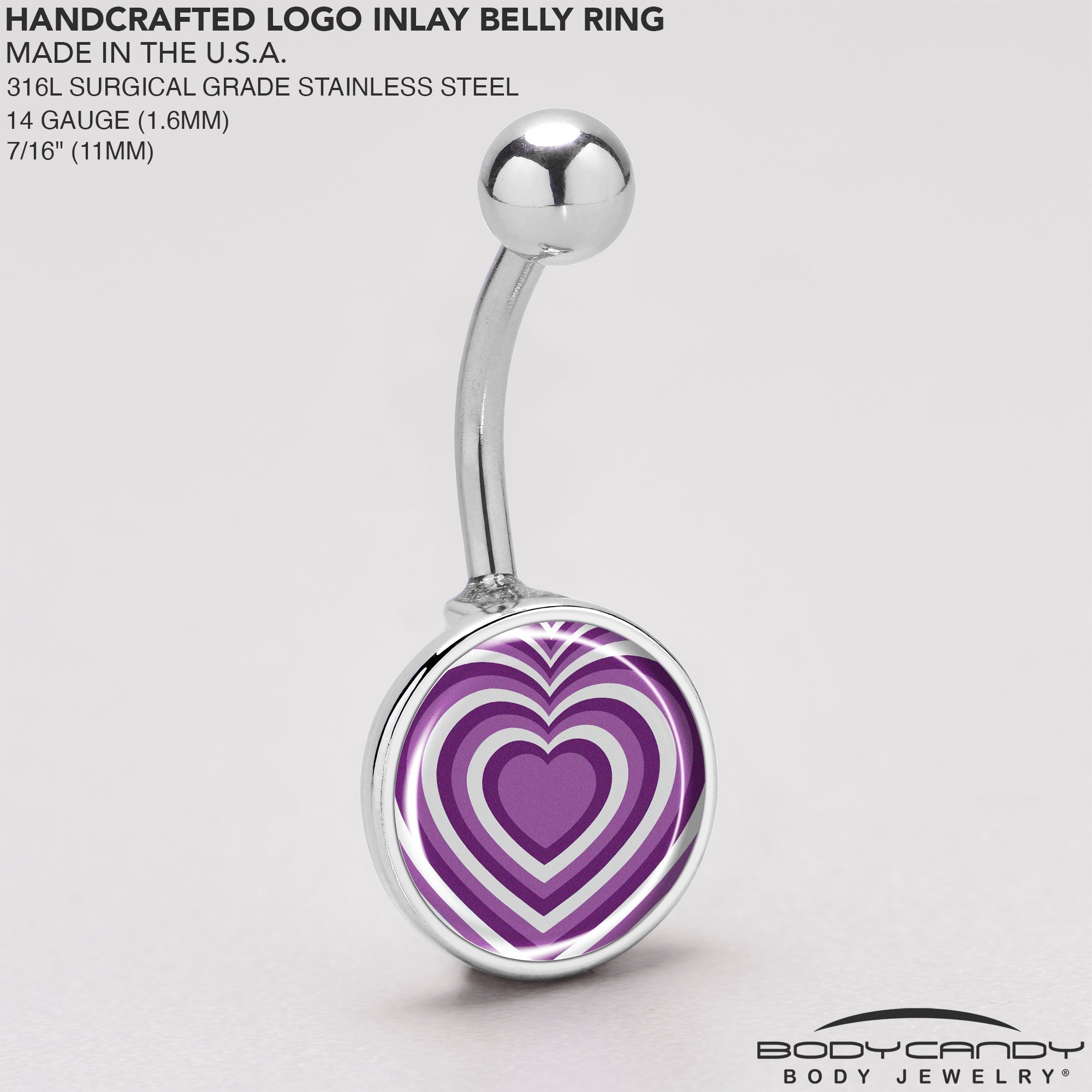 BodyCandy Purple Retro Heart Belly Ring by Onyx O — back view