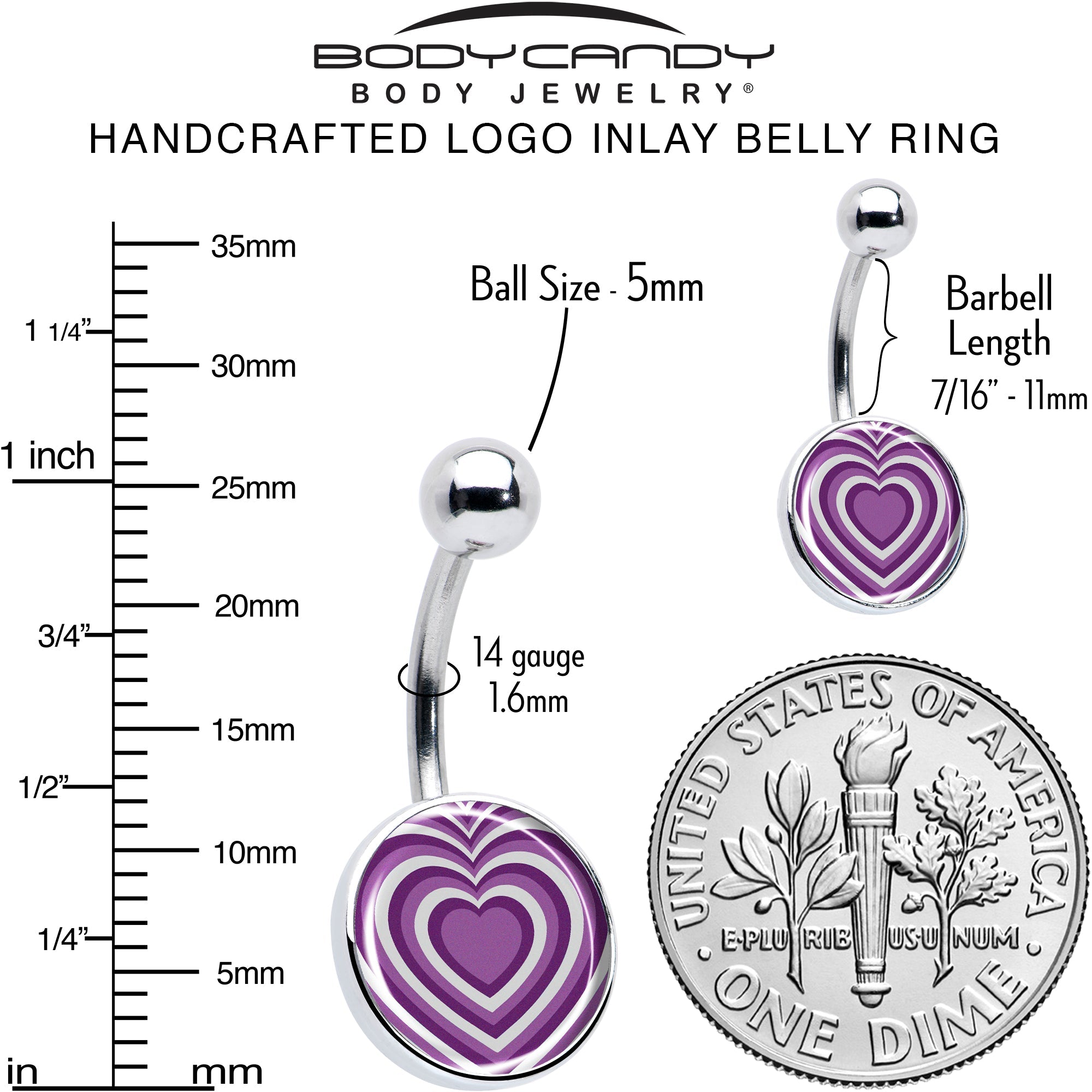 BodyCandy Purple Retro Heart Belly Ring by Onyx O — alternative angle