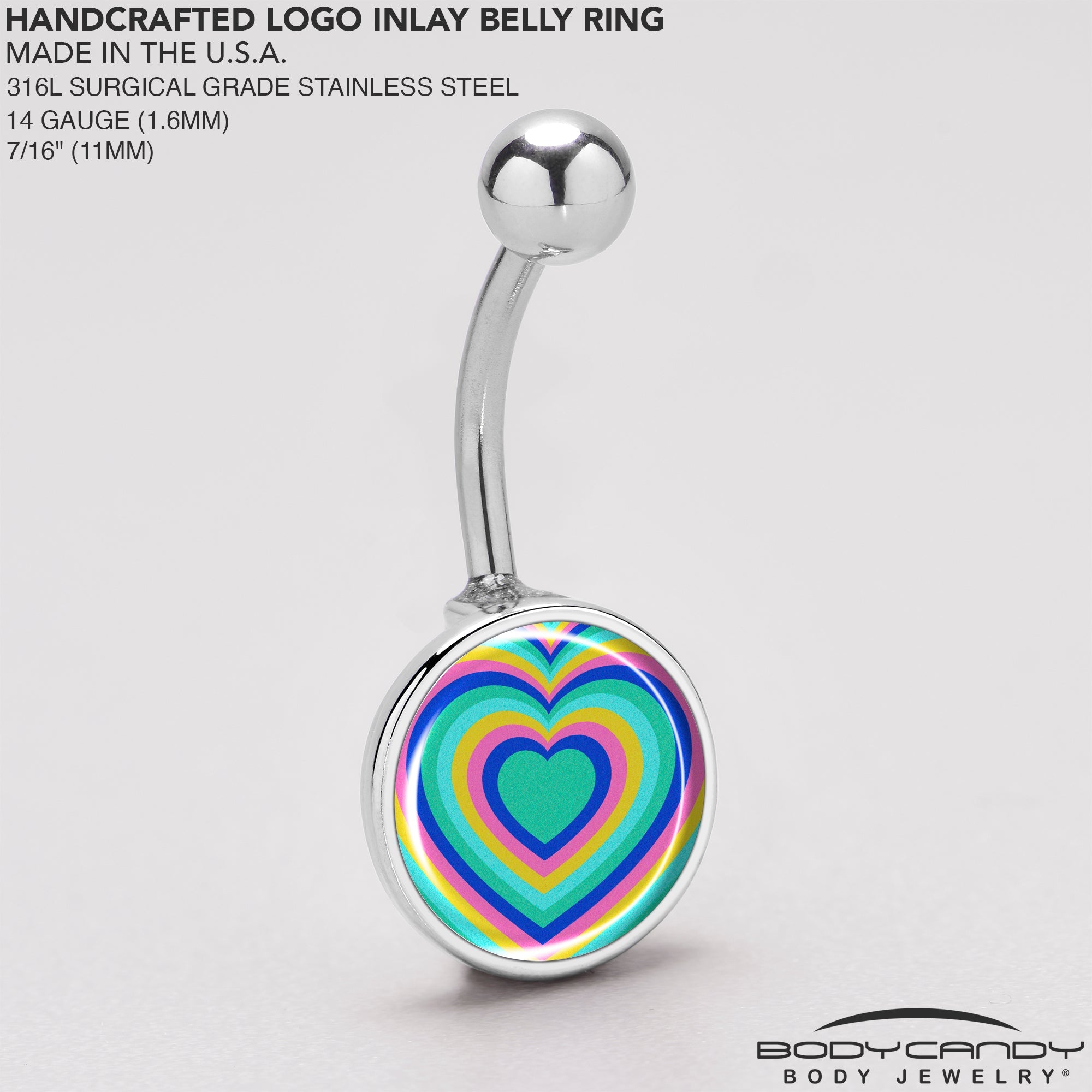 BodyCandy Rainbow Retro Heart Belly Ring by Onyx O — back view