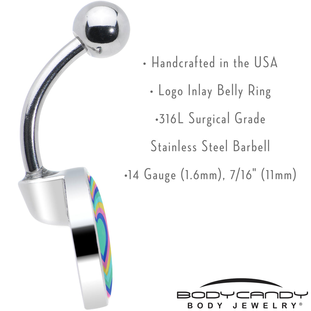 BodyCandy Rainbow Retro Heart Belly Ring by Onyx O — in-use photo