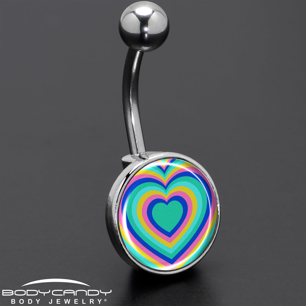 BodyCandy Rainbow Retro Heart Belly Ring by Onyx O — size reference