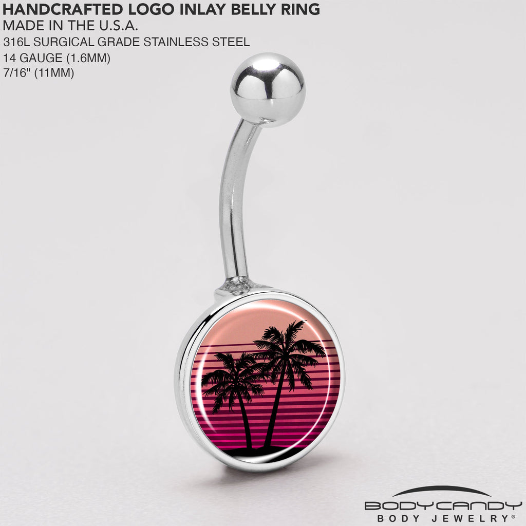 BodyCandy Palm Tree Retro Sunset Belly Ring by Onyx O — back view
