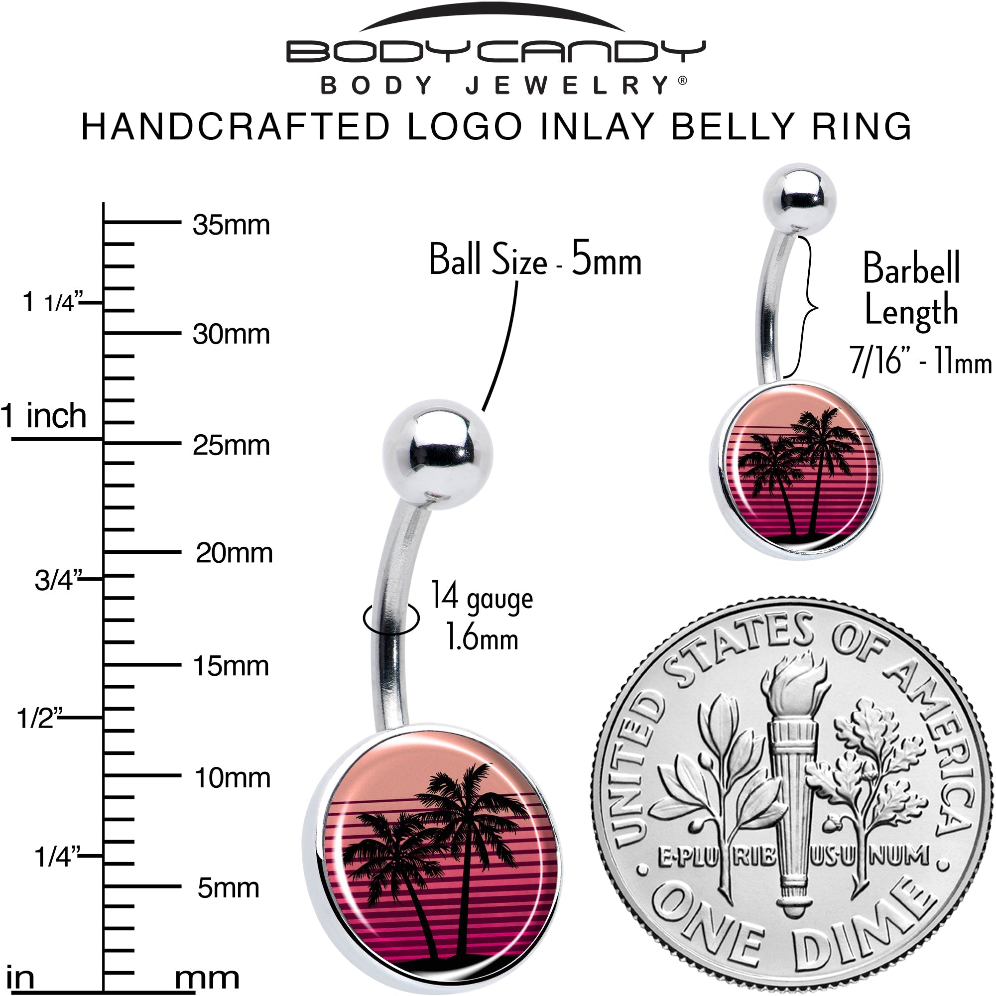 BodyCandy Palm Tree Retro Sunset Belly Ring by Onyx O — alternative angle