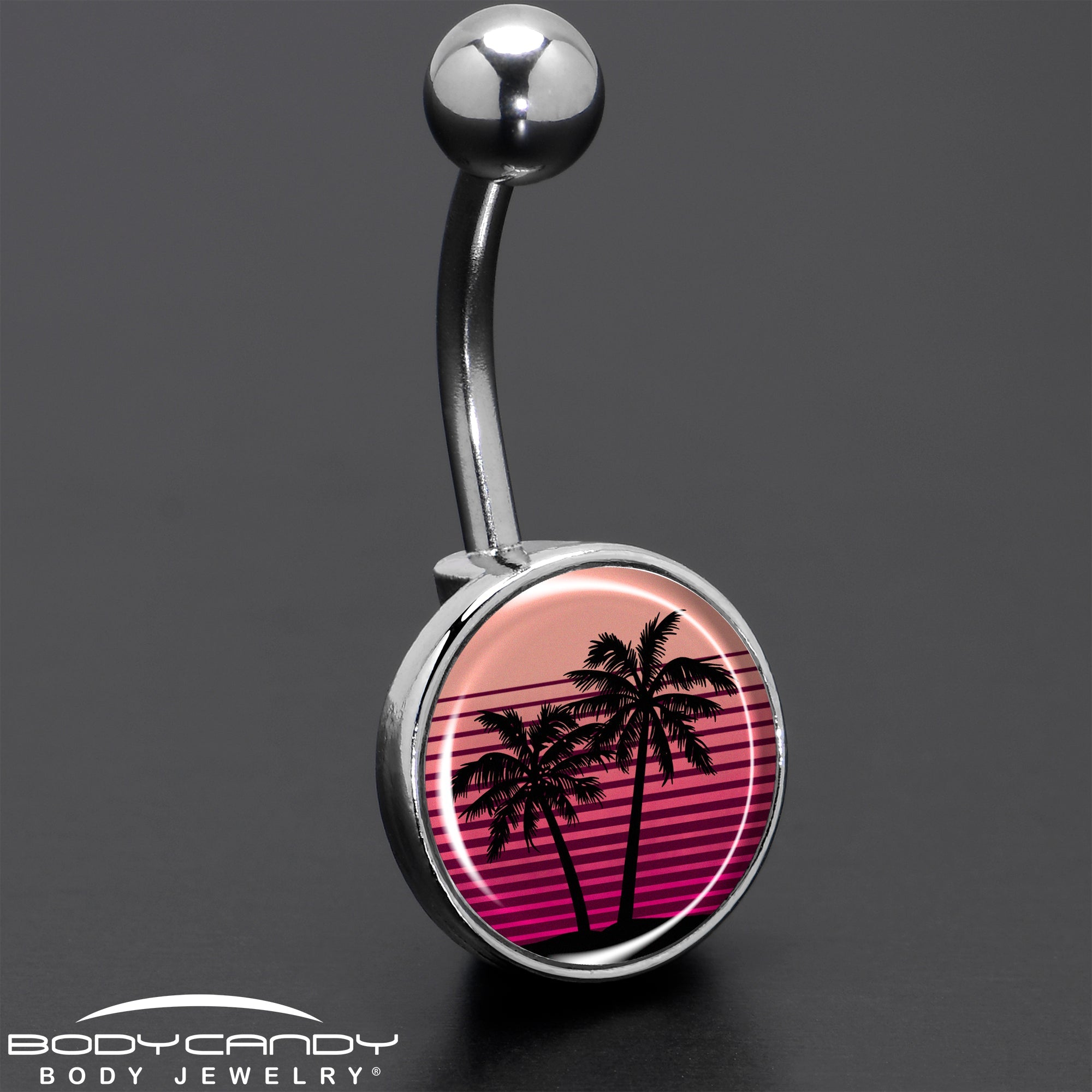 BodyCandy Palm Tree Retro Sunset Belly Ring by Onyx O — size reference
